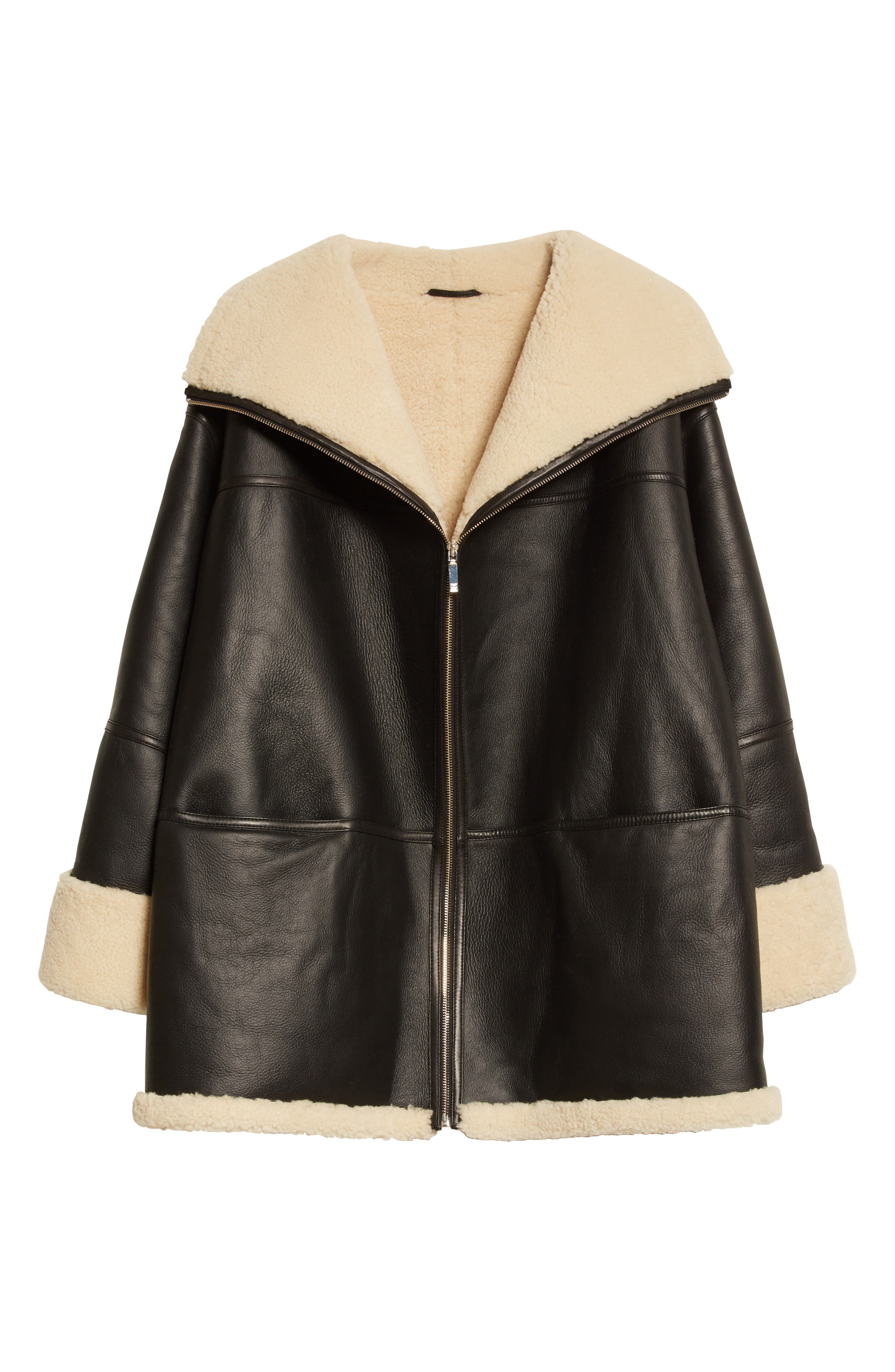 TOTEME Menfi Oversize Genuine Shearling Coat in Black/off-White at Nordstrom - 6