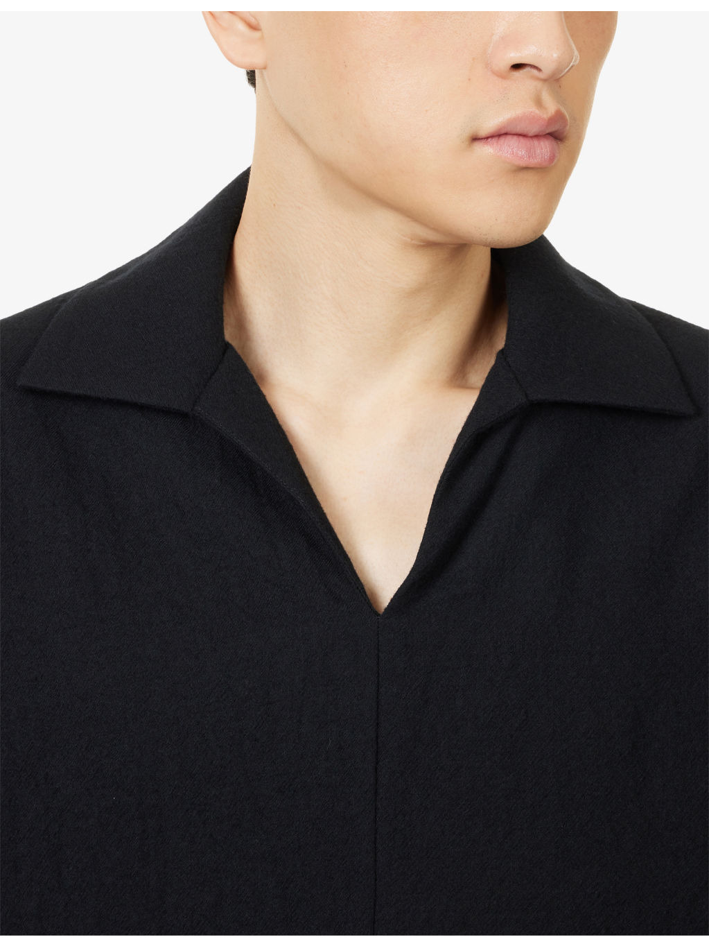 Spread-Collar Short-Sleeves Wool Polo Shirt - 5
