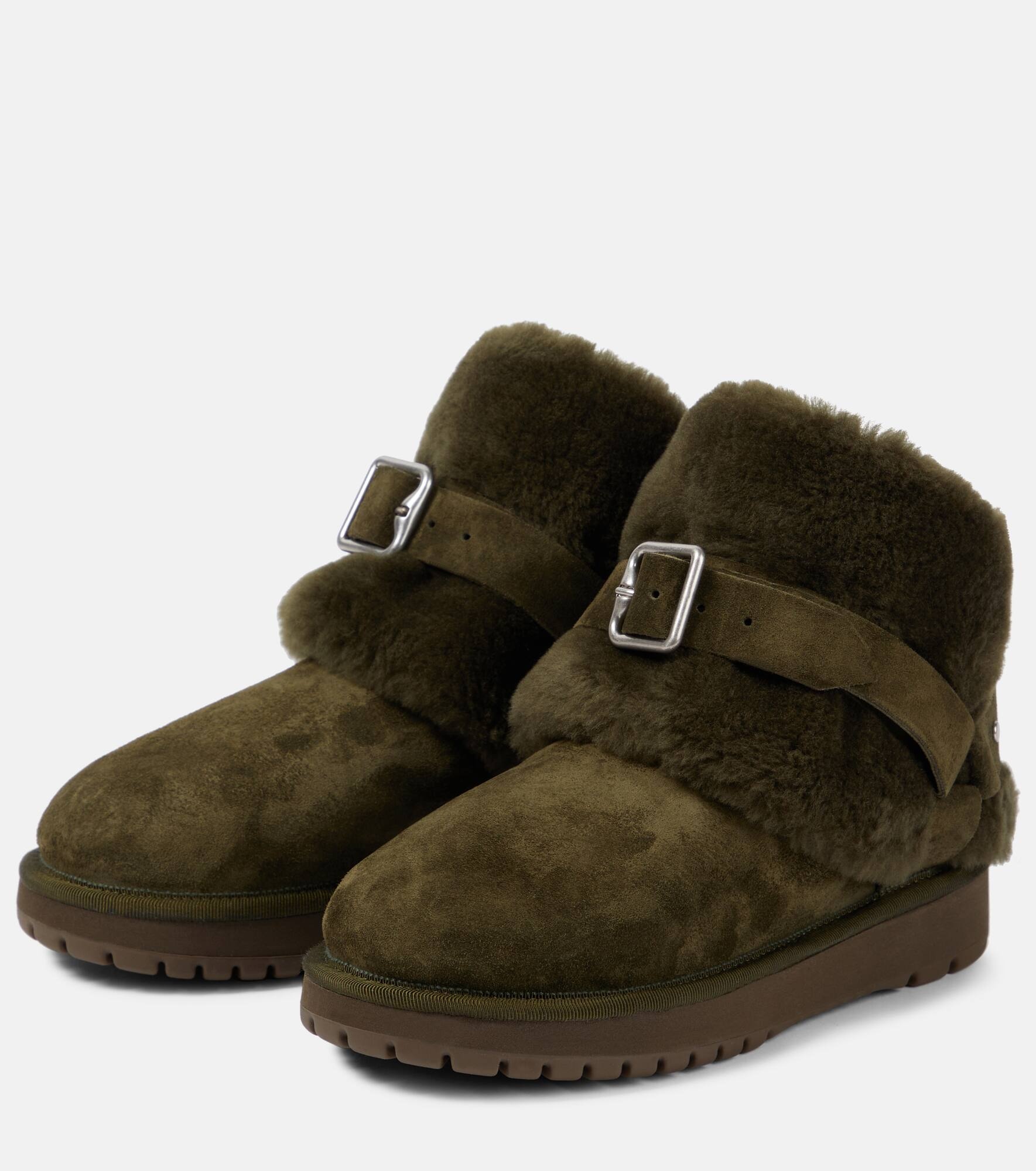 Shearling-trimmed suede ankle boots - 5