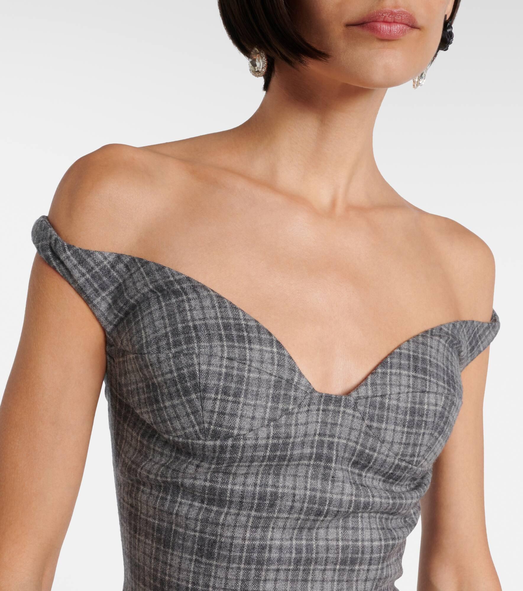 Ruched off-shoulder wool-blend bustier dress - 4