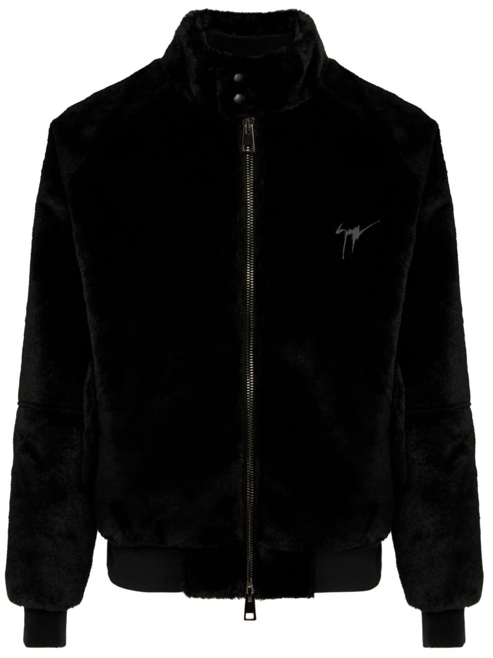 logo-plaque leather jacket - 1