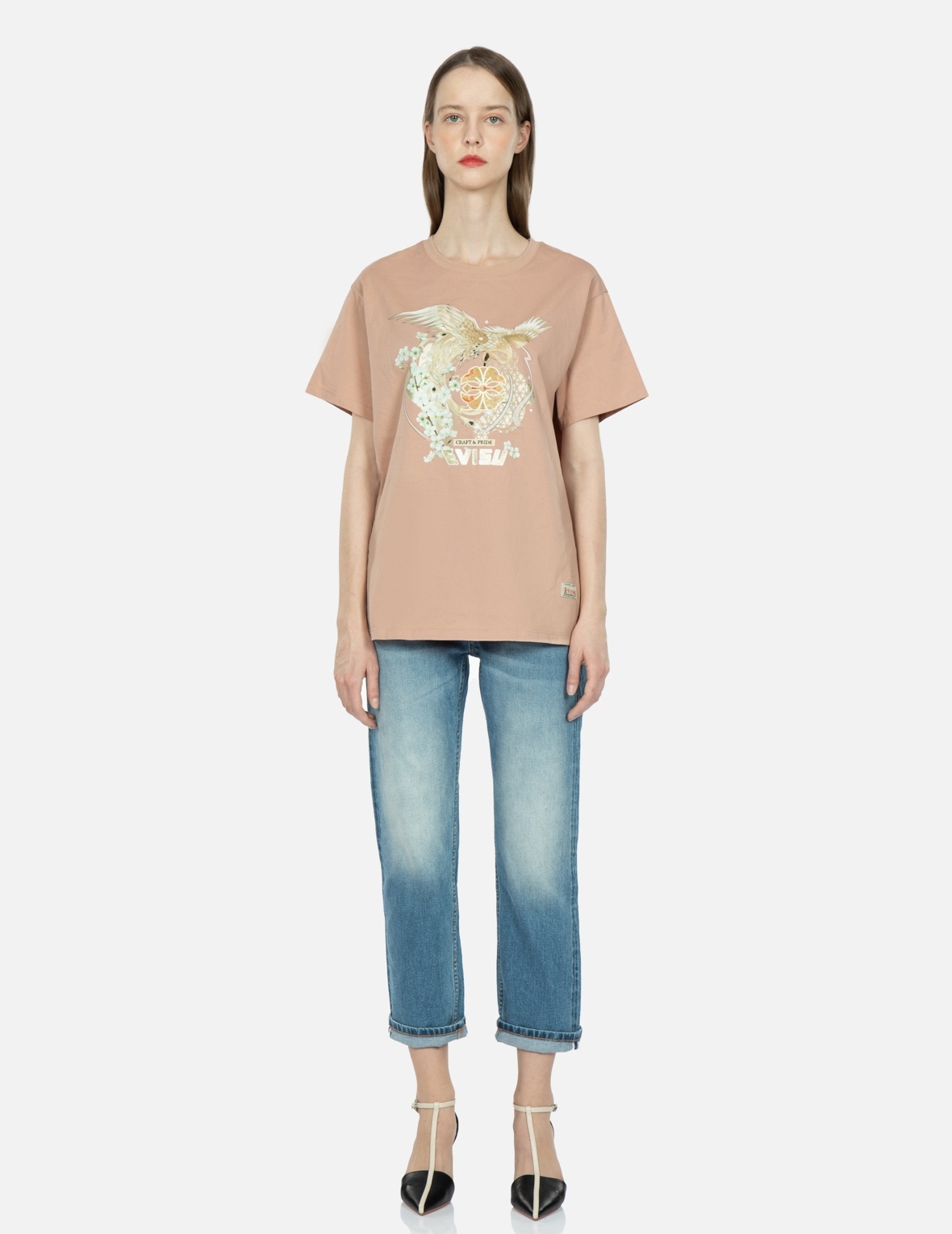 PEACOCK AND SAKURA PRINT T-SHIRT - 5