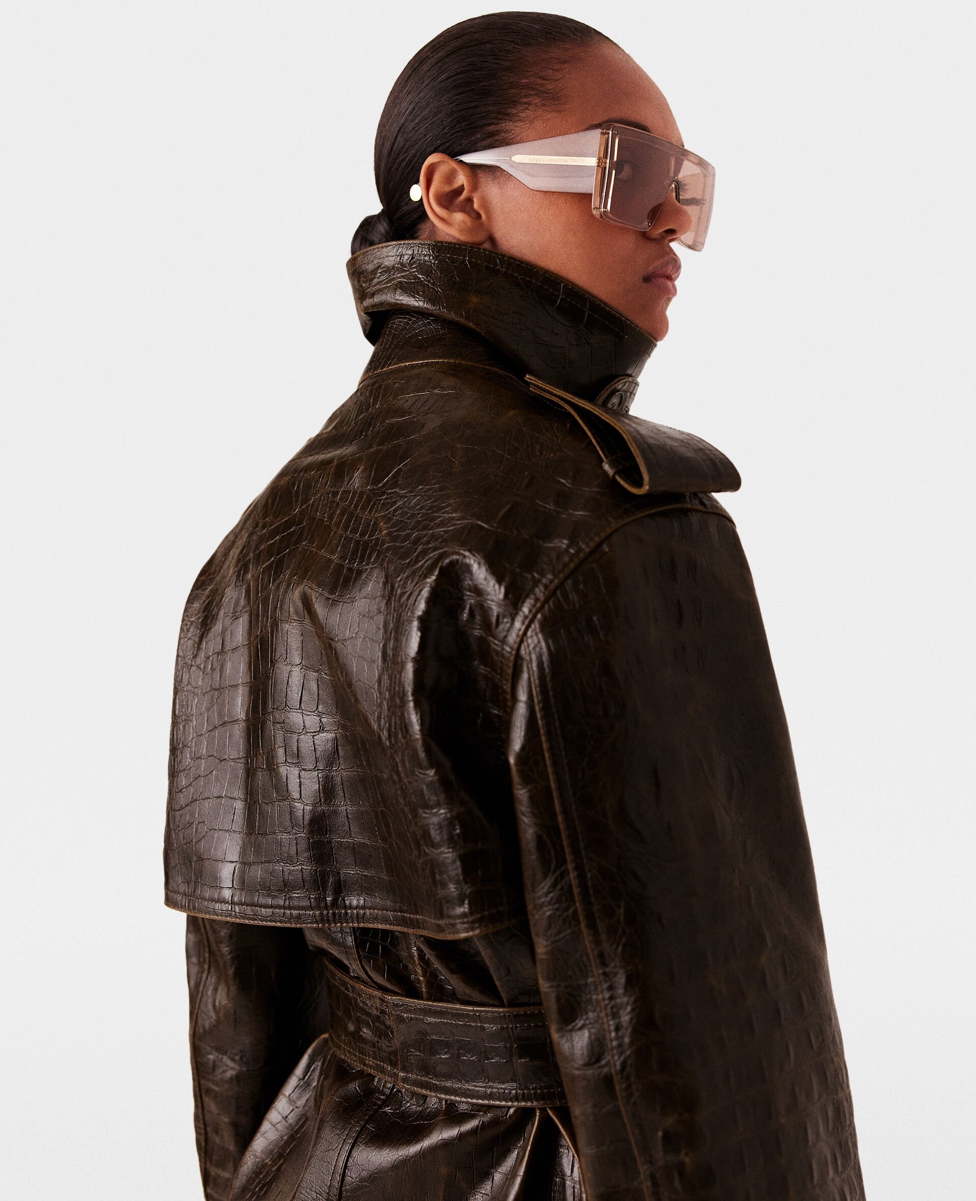 Crocodile Embossed Trench Coat - 7