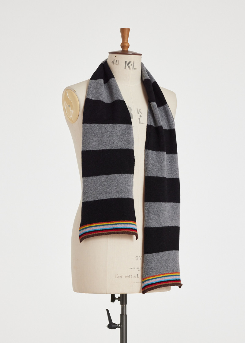 Black and Grey Block Stripe Scarf with 'Signature Stripe' Trim 5