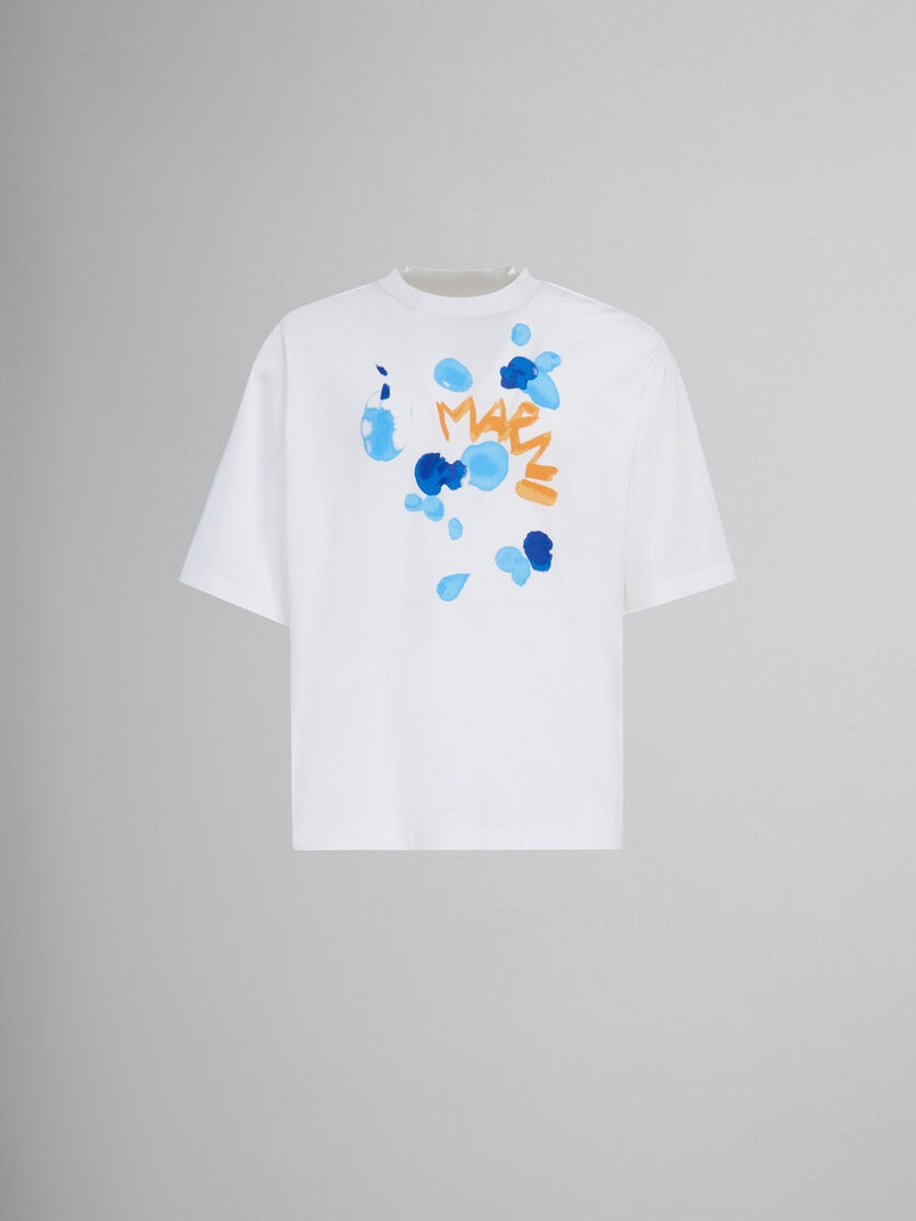 WHITE BIO COTTON T-SHIRT WITH MARNI DRIPPING PRINT - 1