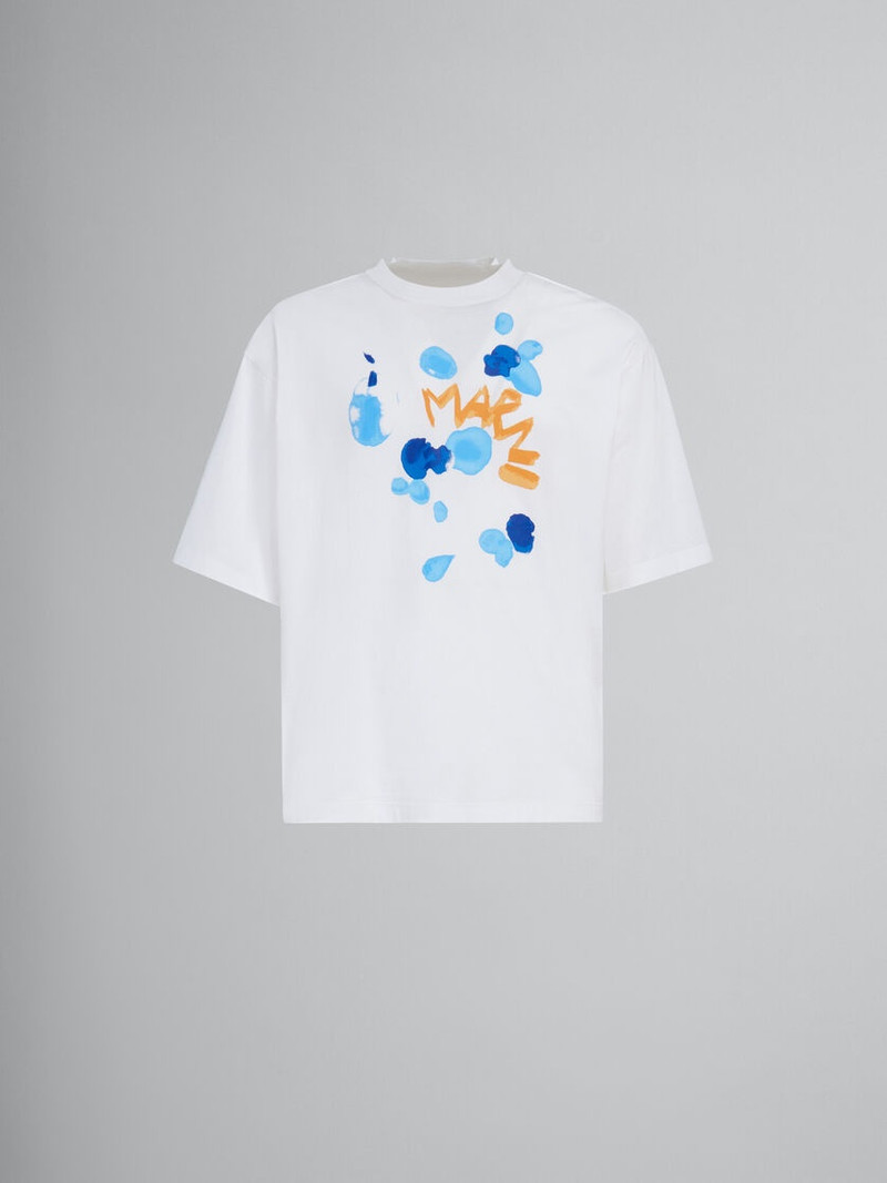 WHITE BIO COTTON T-SHIRT WITH MARNI DRIPPING PRINT 1