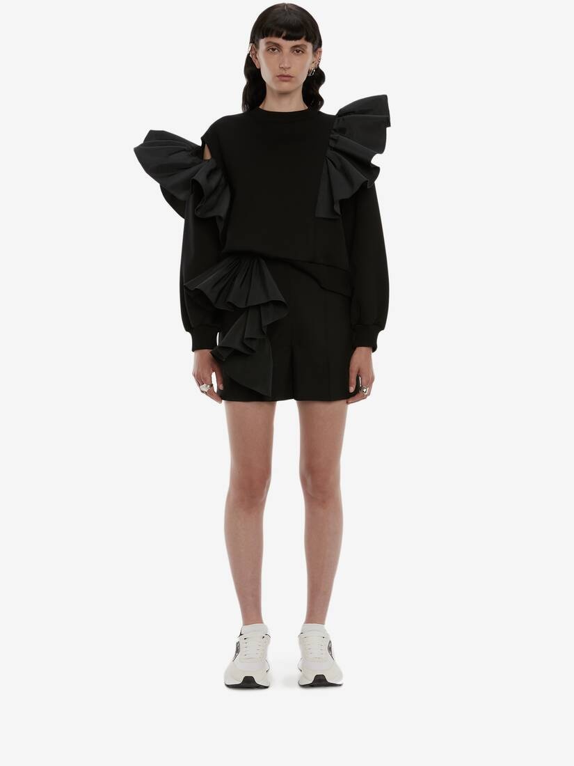 Ruffle Scuba Sweatshirt in Black - 2
