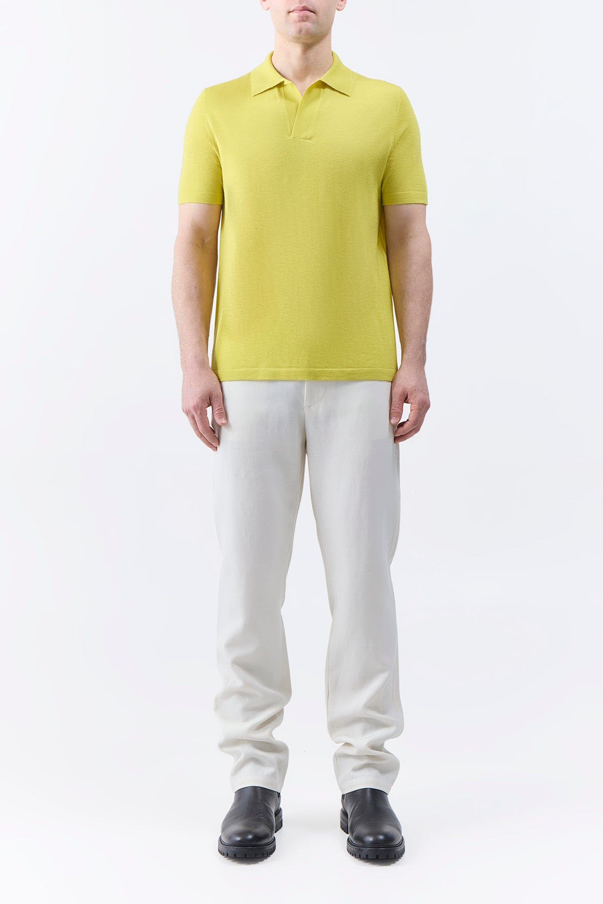 Stendhal Knit Short Sleeve Polo in Lime Adamite Cashmere - 2