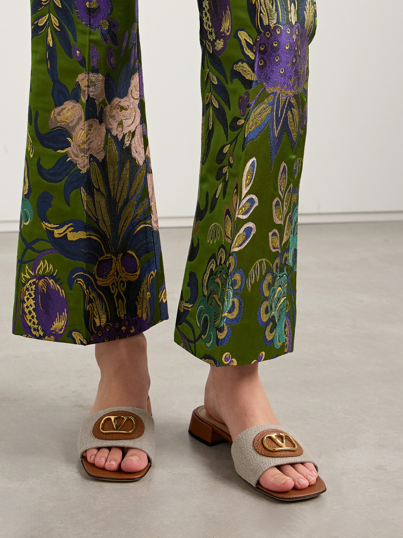 Valentino Vlogo Embellished Textured-leather And Canvas Slides outlook