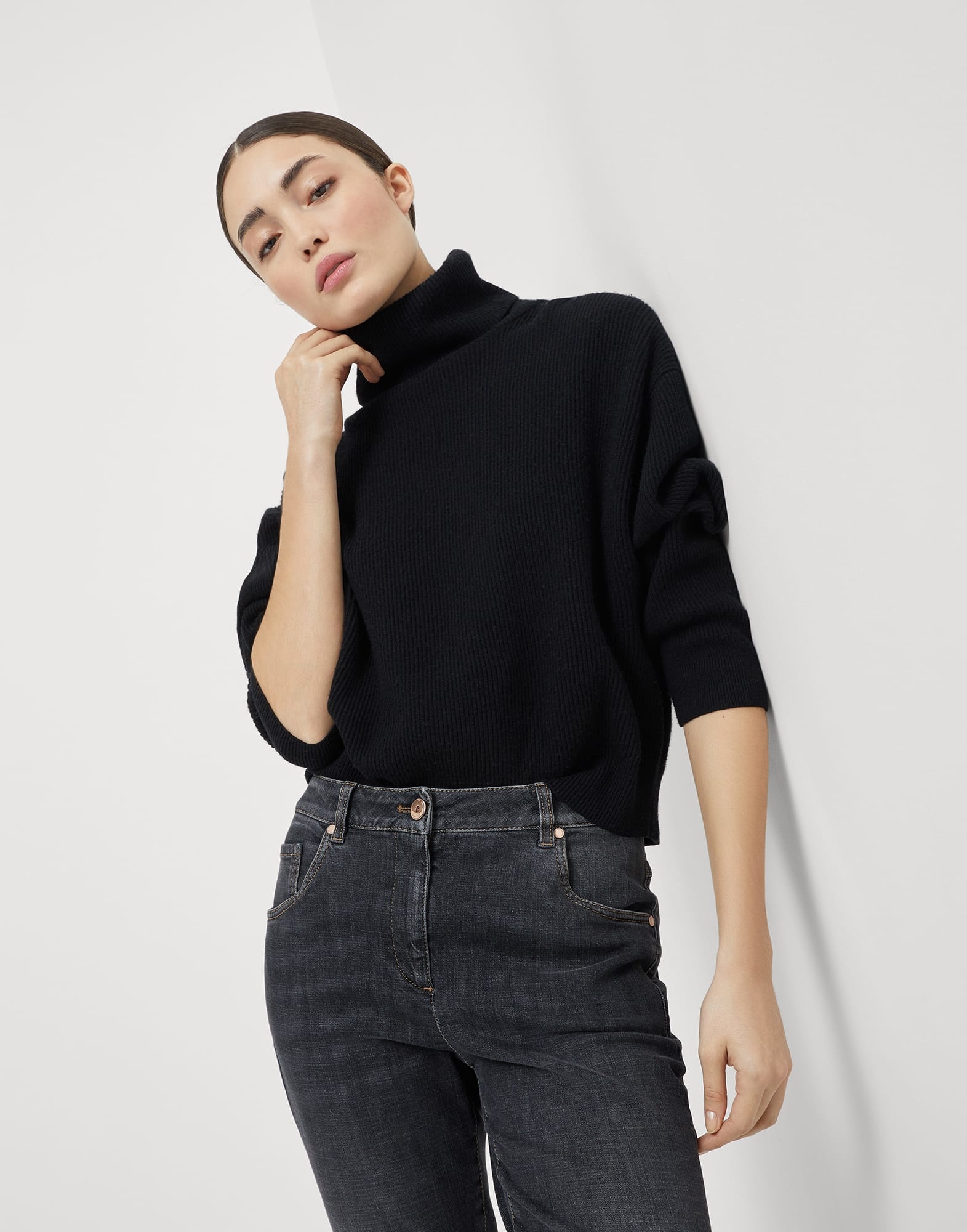 Virgin wool, cashmere and silk English rib turtleneck sweater - 4