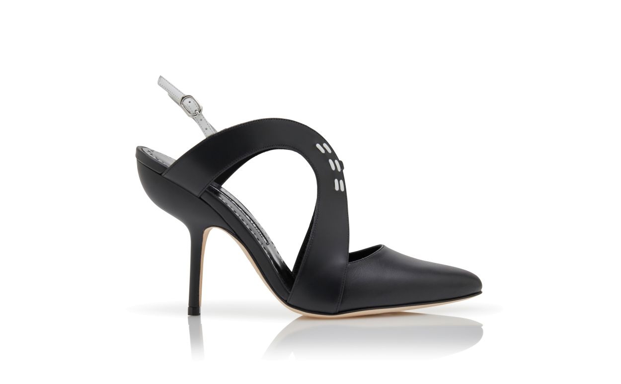 Black Calf Leather Slingback Pumps - 1