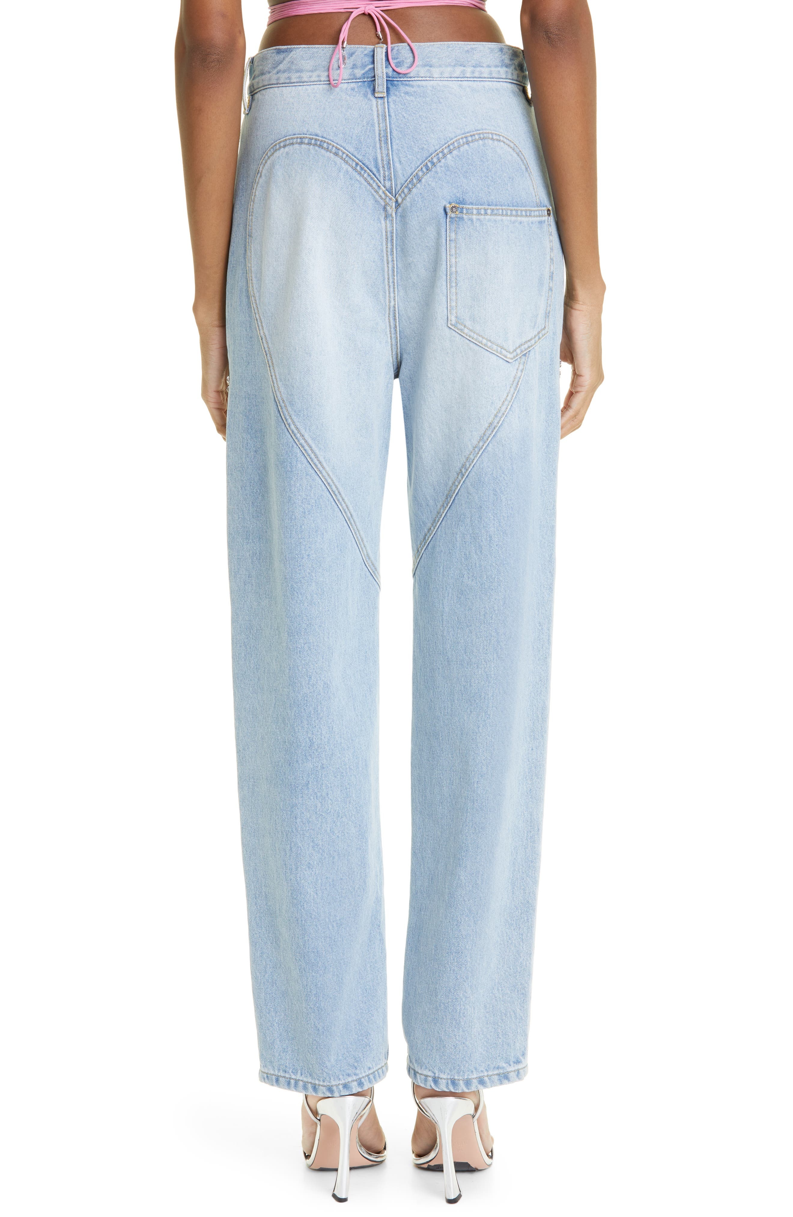 Area Crystal Slit Cotton Denim Straight Leg Jeans in Light Blue at Nordstrom - 2