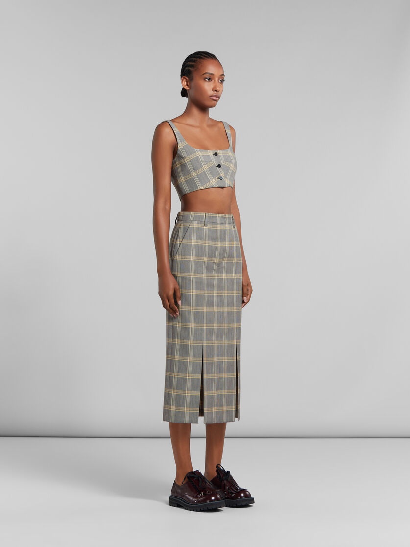 YELLOW CHECKED TECH WOOL PENCIL SKIRT - 5