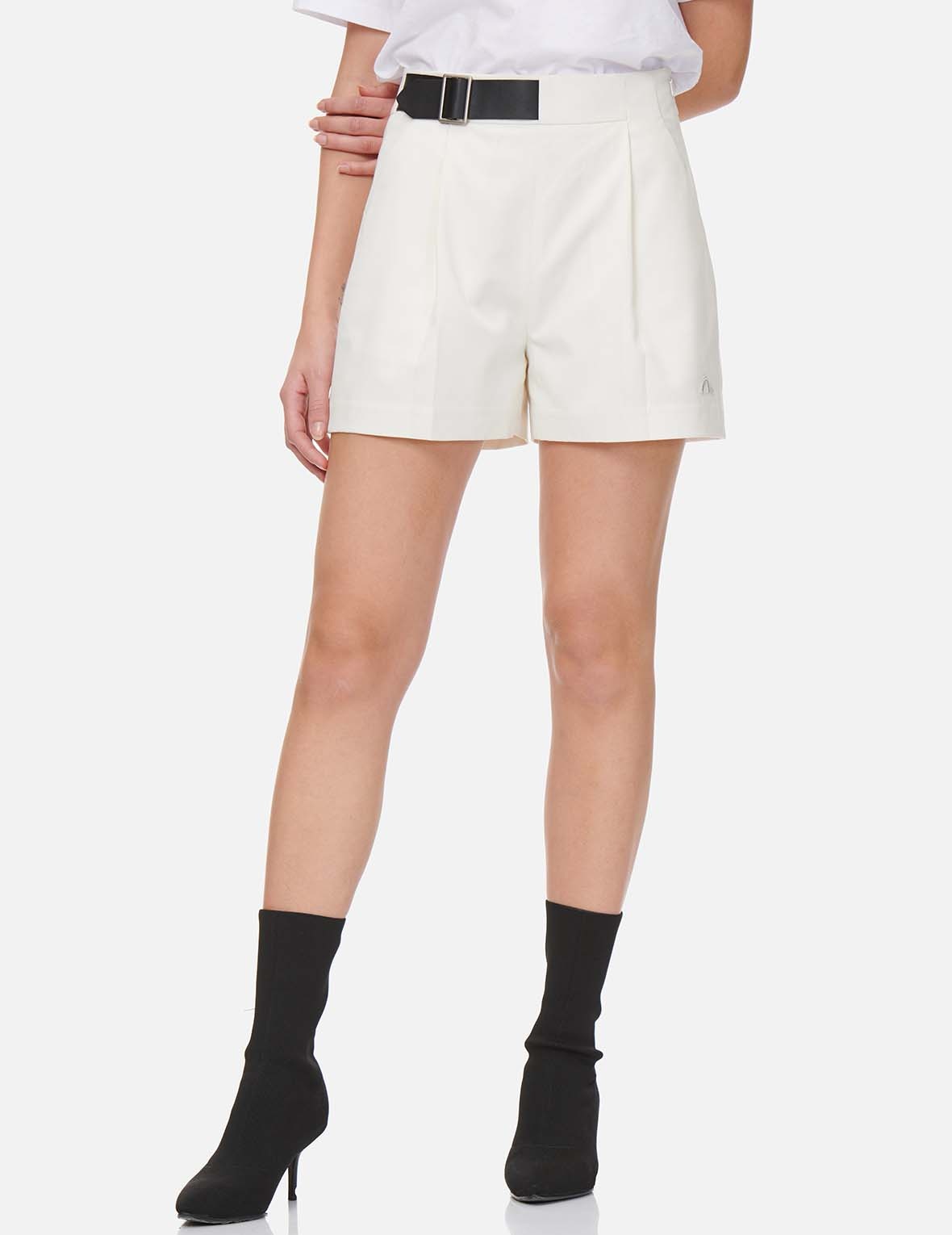 Partial Leather Buckle Belt Shorts - 3