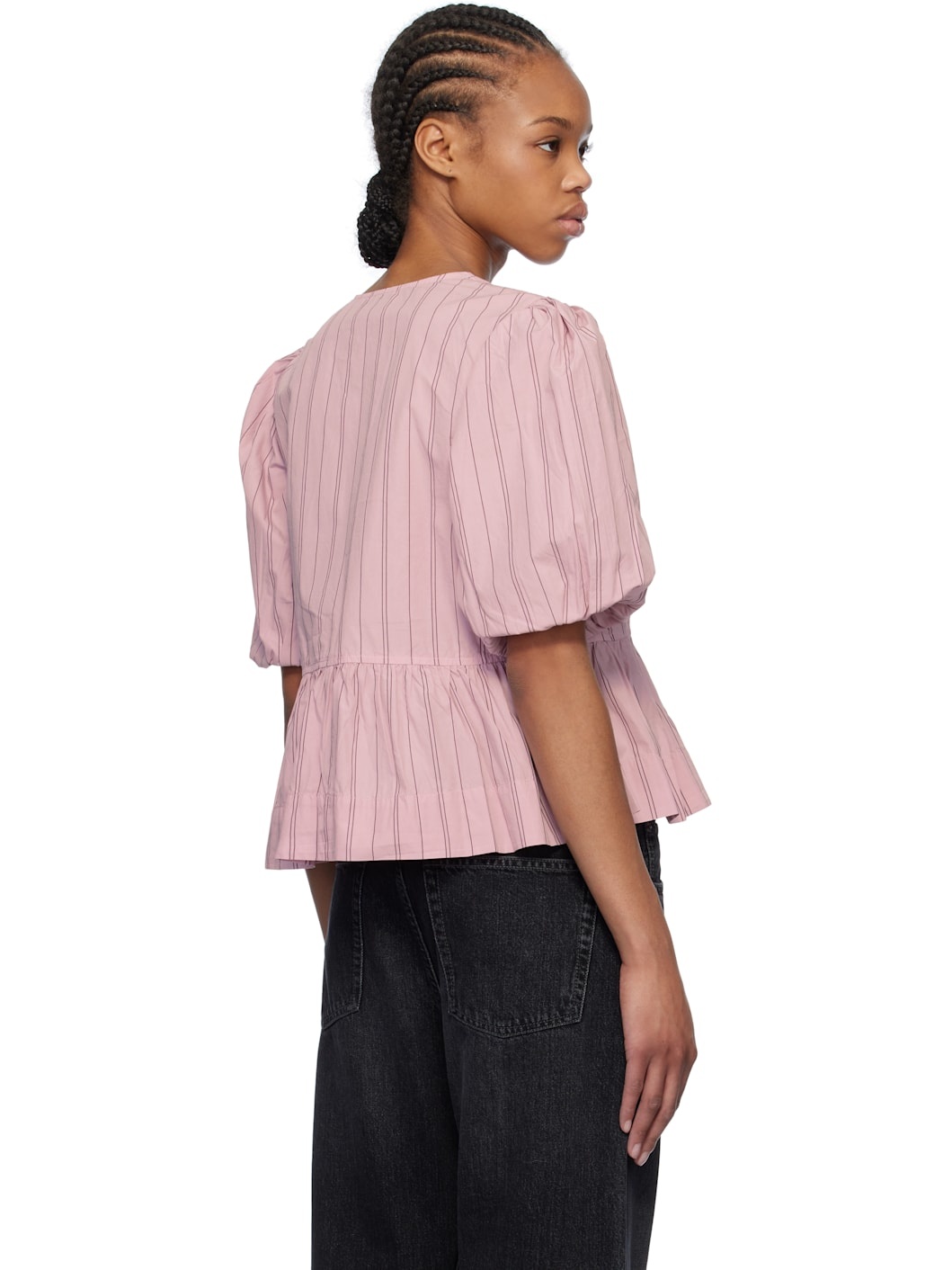 Pink Cotton Poplin Peplum Tie Blouse - 3