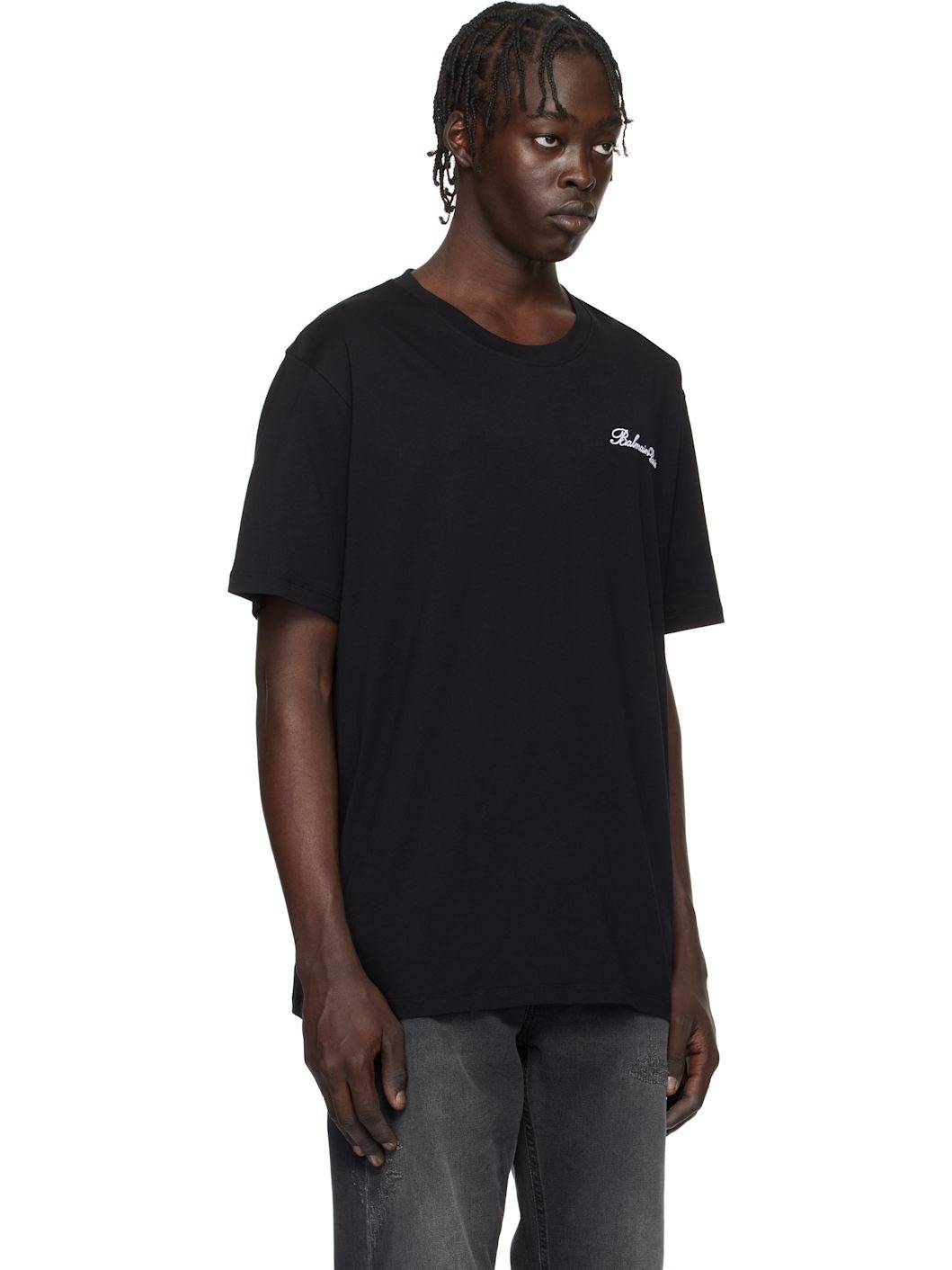 Black Loose 'Balmain' Signature Embroidery T-shirt - 2