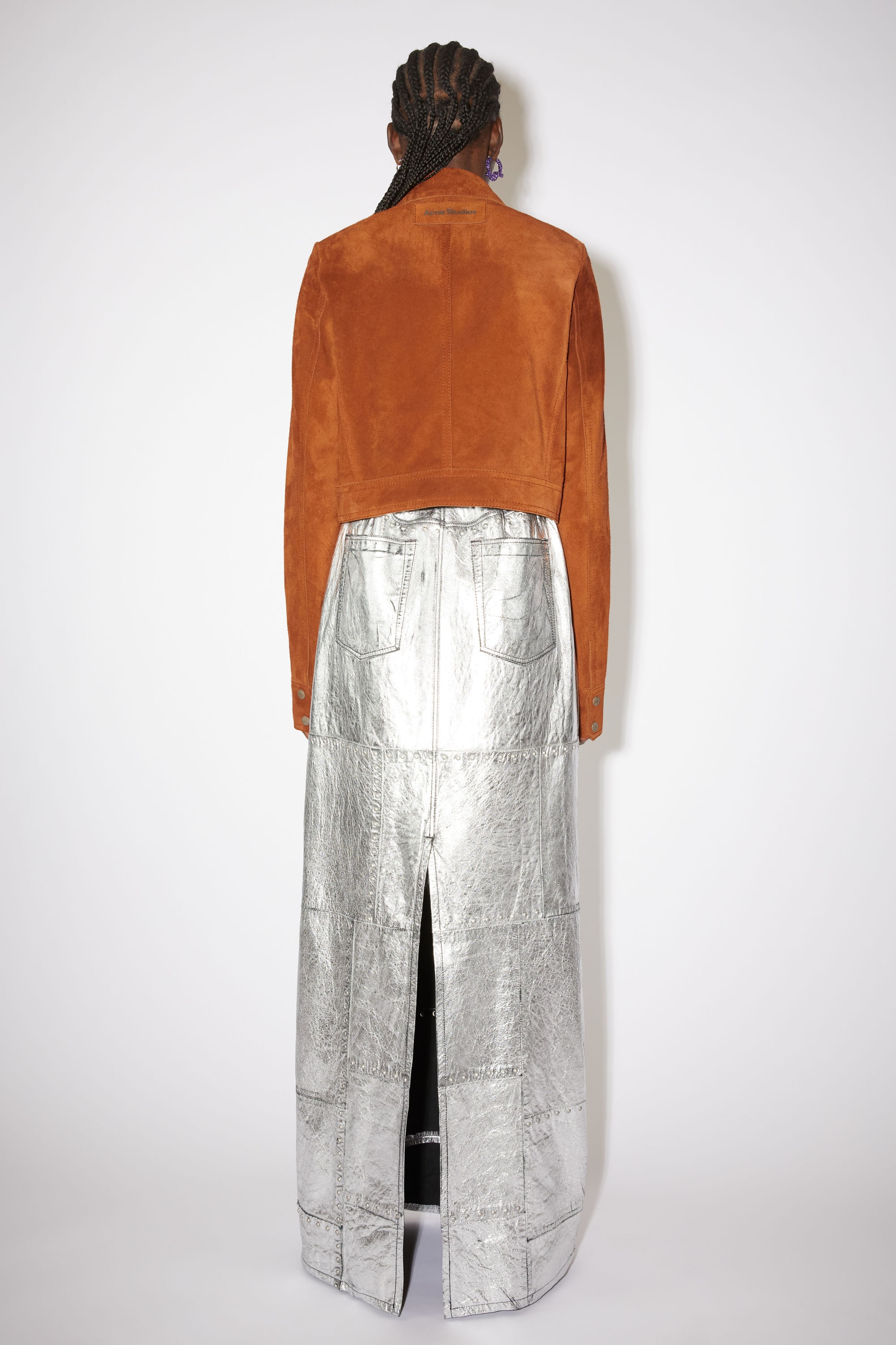 Suede leather cropped jacket - Rust orange - 3