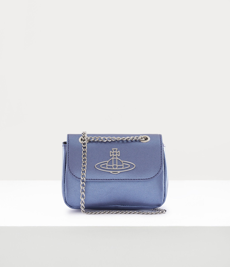 PEARLISED LEATHER THIN LINE ORB SMALL PURSE WITH CHAIN 1