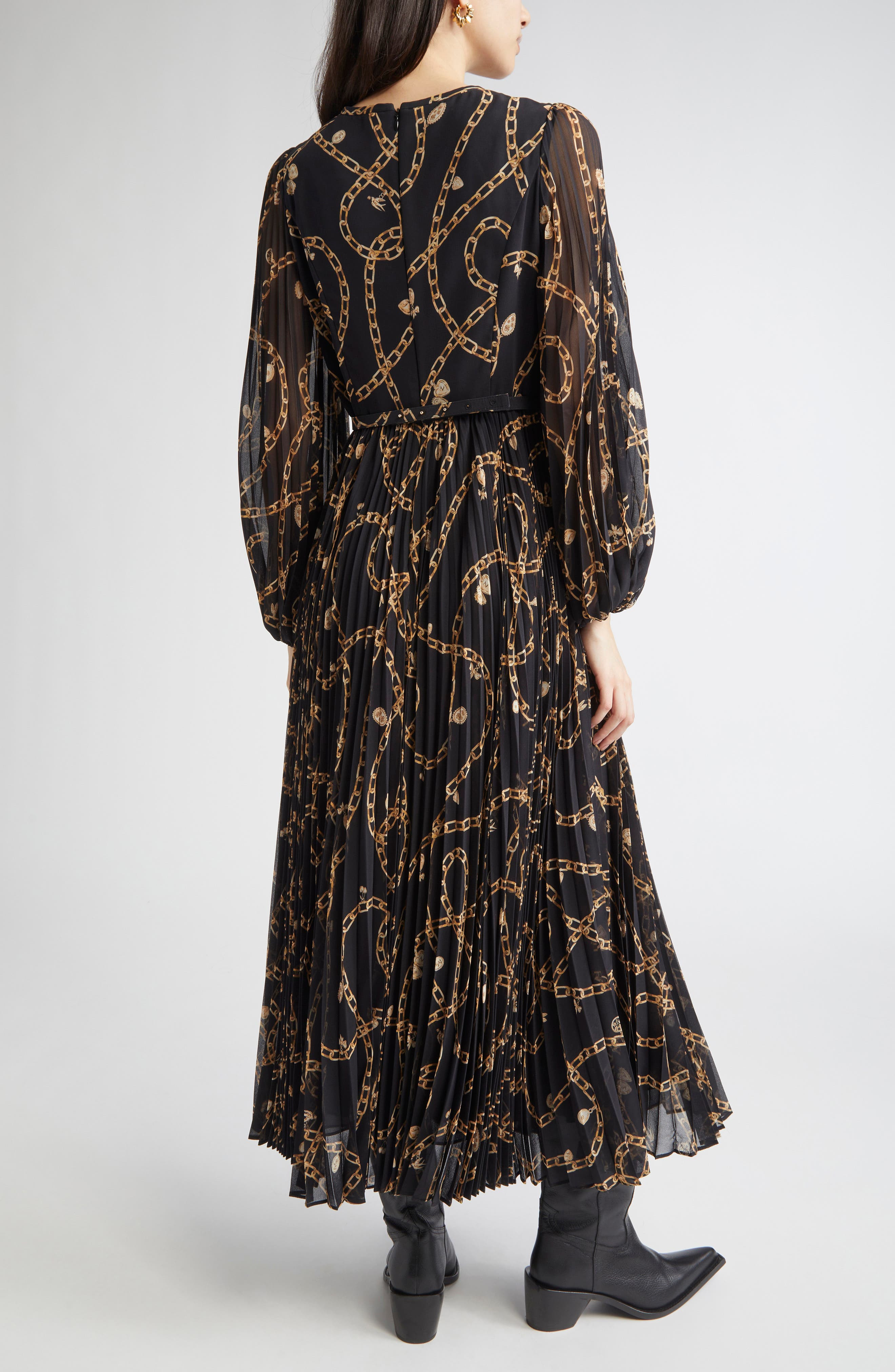 Zimmermann Chain Print Long Sleeve Sunray Pleated Dress in Black Charms at Nordstrom - 2