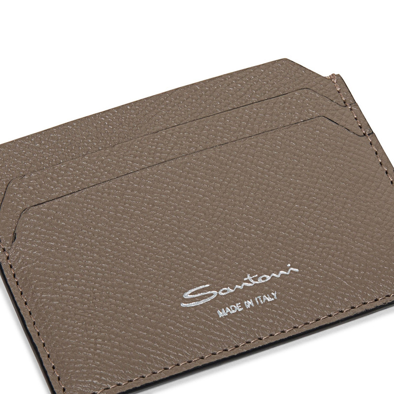 Beige saffiano leather credit card holder 4