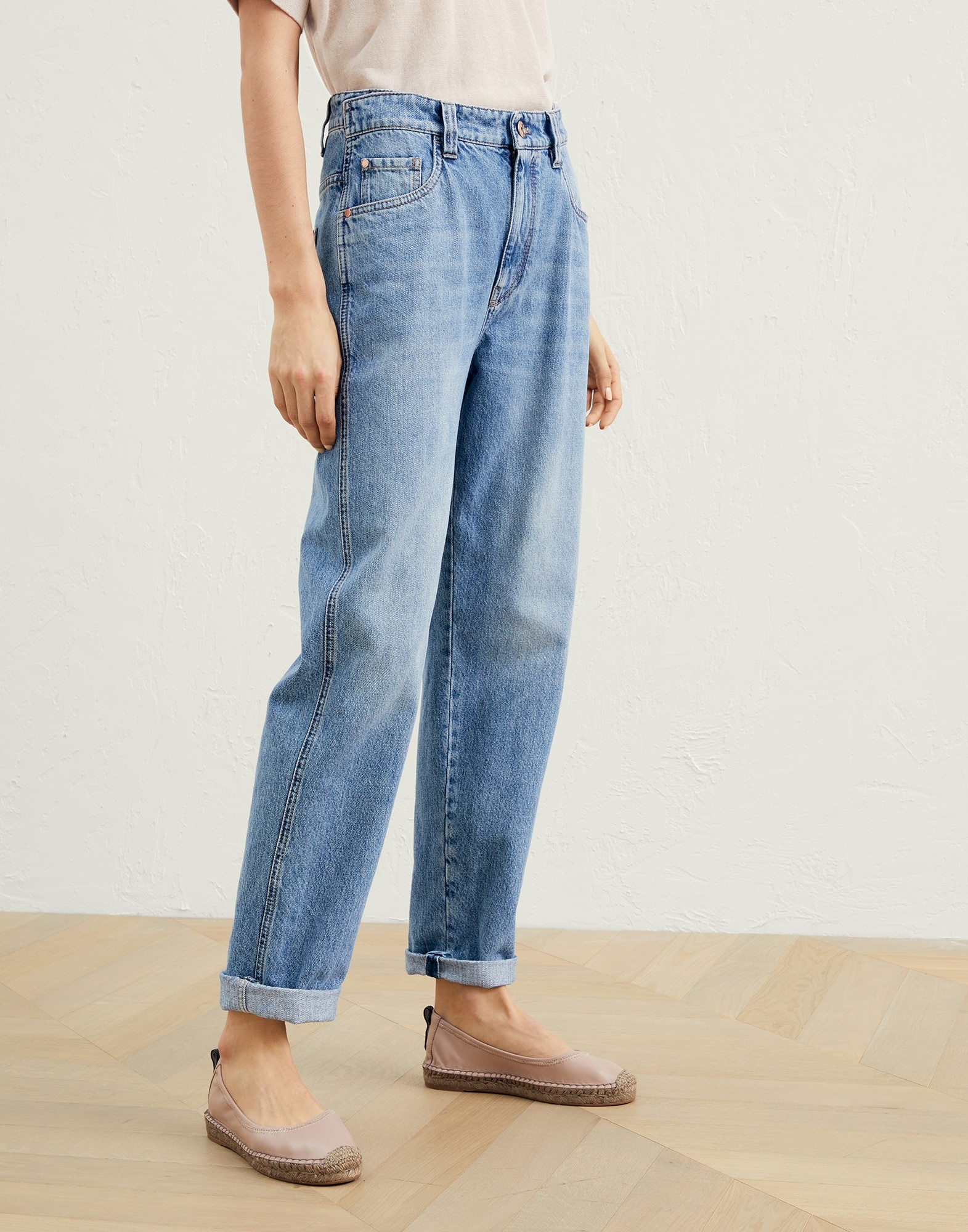 Authentic denim skater trousers with precious patch - 1