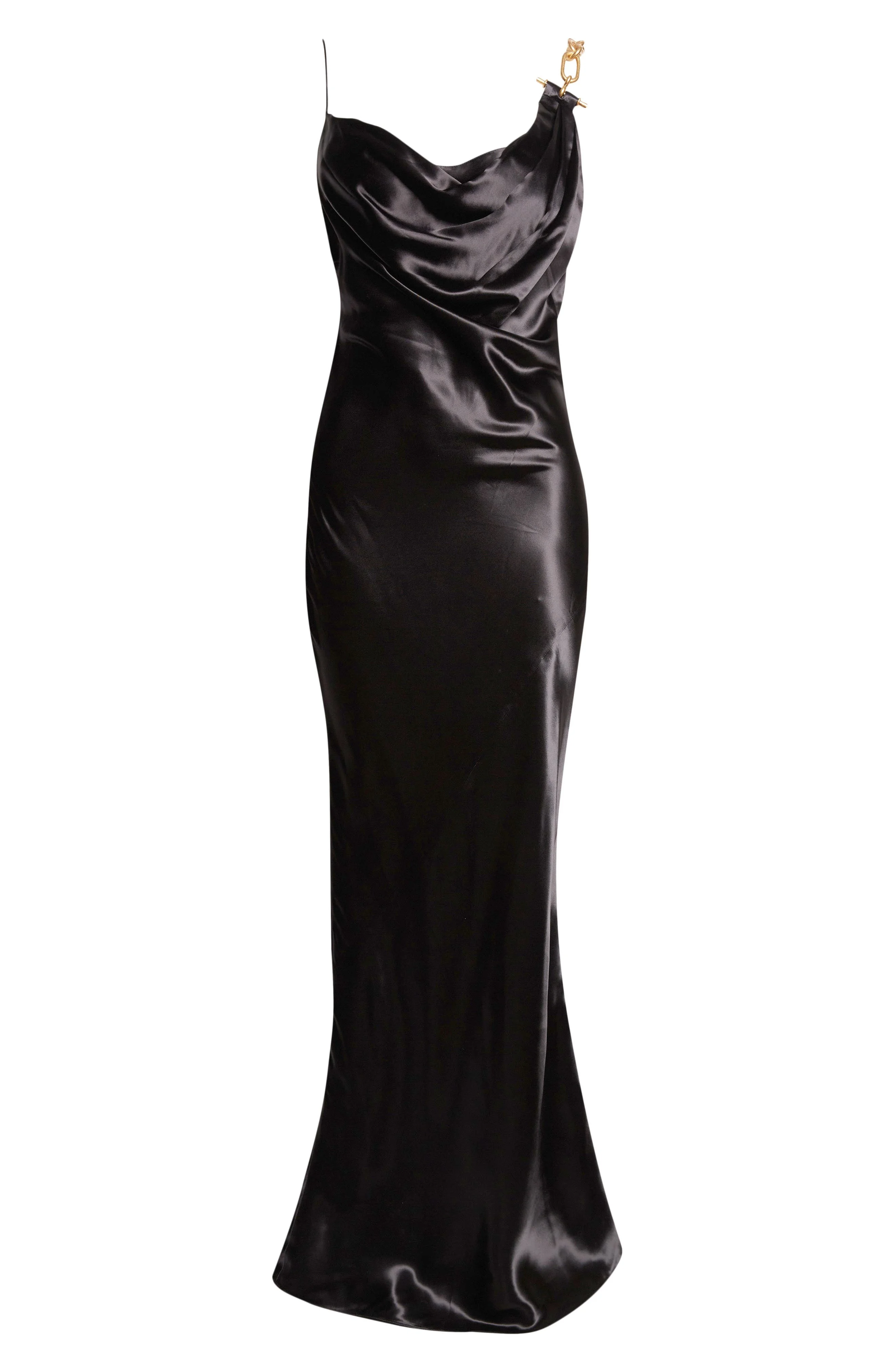 Balmain Chain Strap Satin Gown in 0Pa Black at Nordstrom - 1
