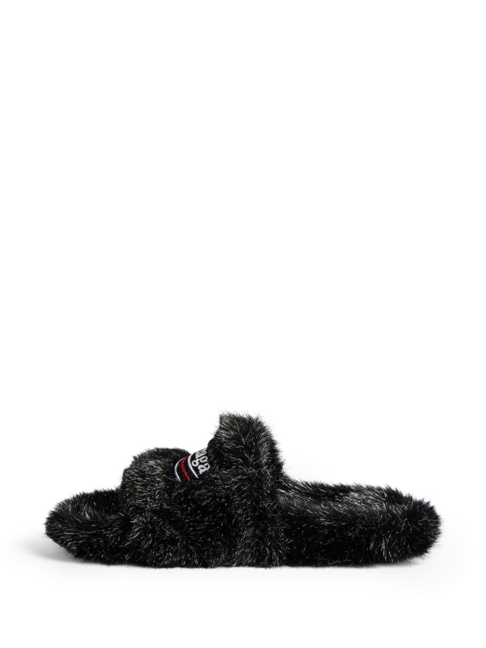 Furry logo-embroidered slides - 5