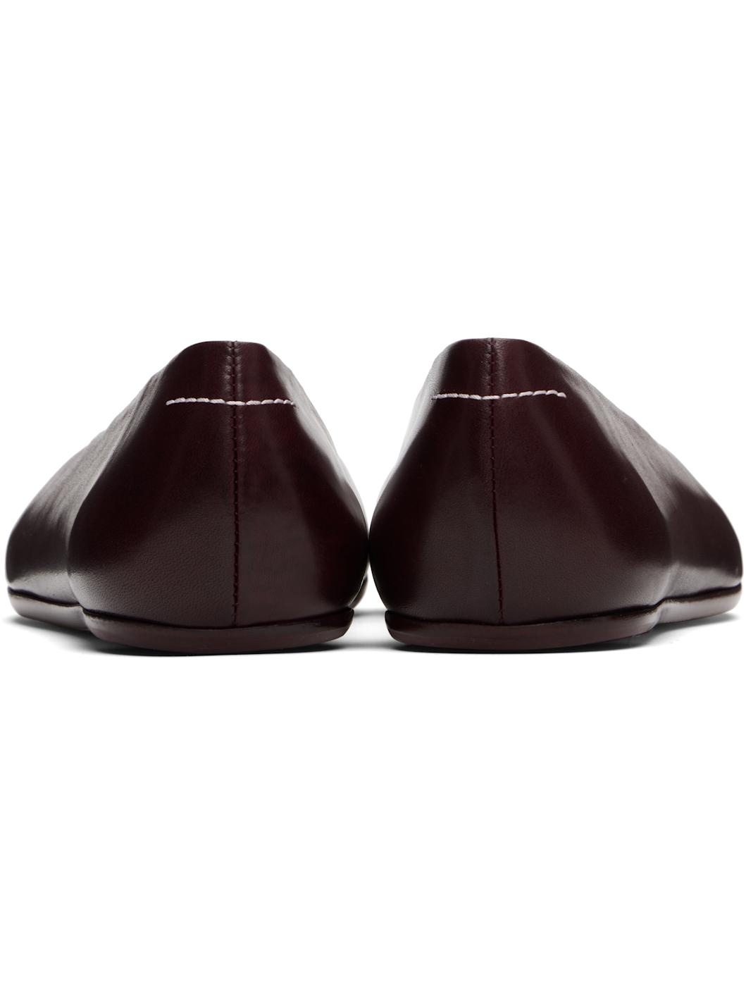 Burgundy Stitch-out Leather Ballerina Flats - 2