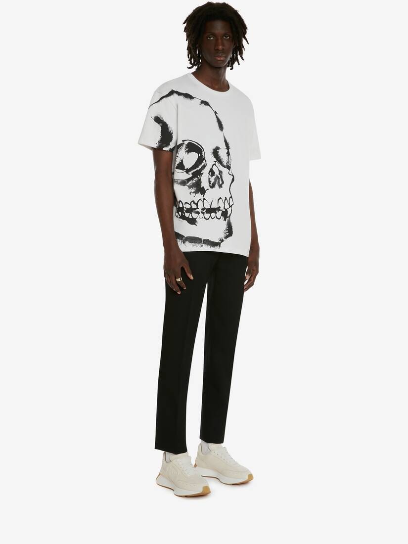 Men's Watercolour Skull T-shirt in White - 3
