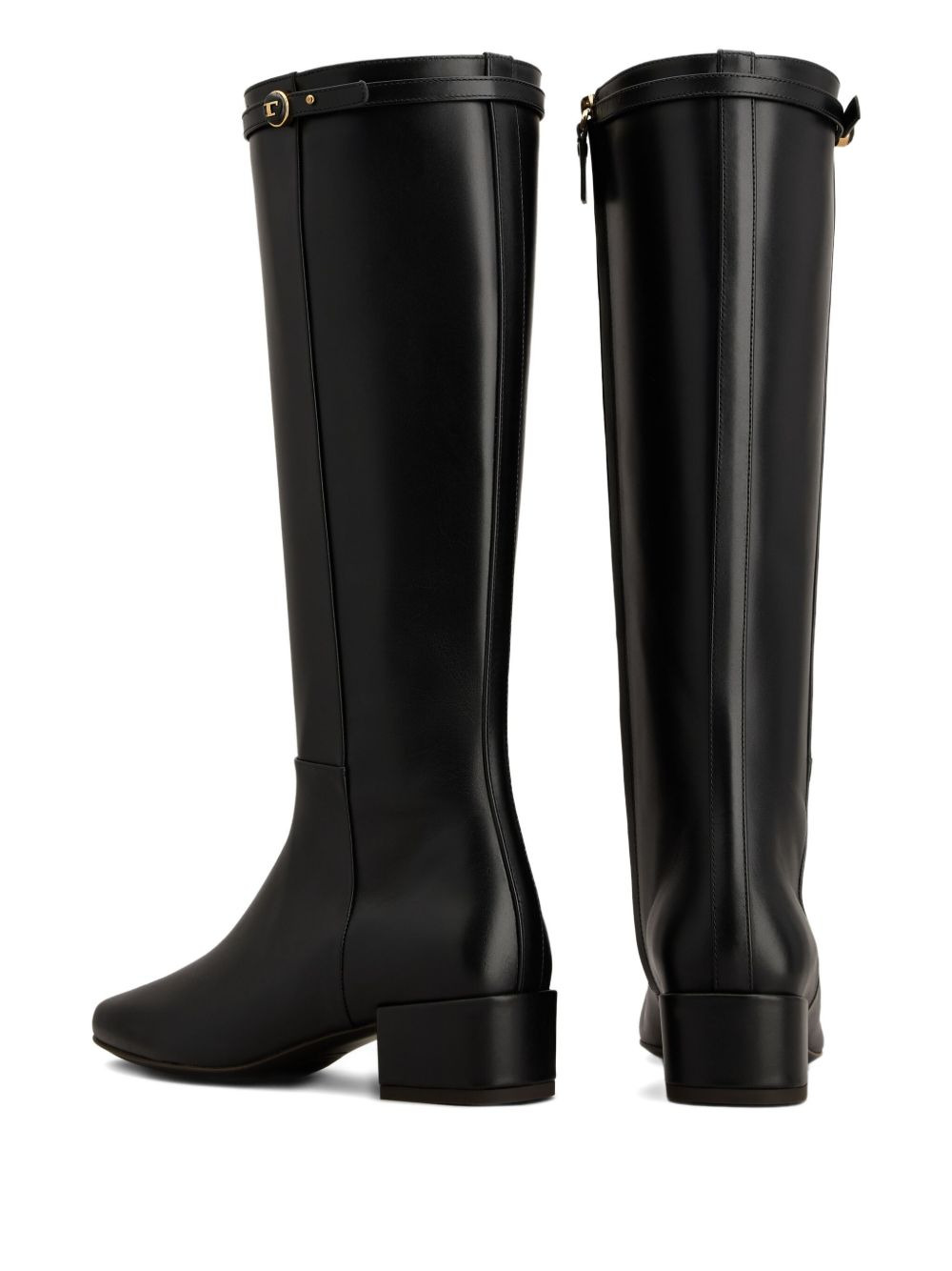 logo-strap leather boots - 3