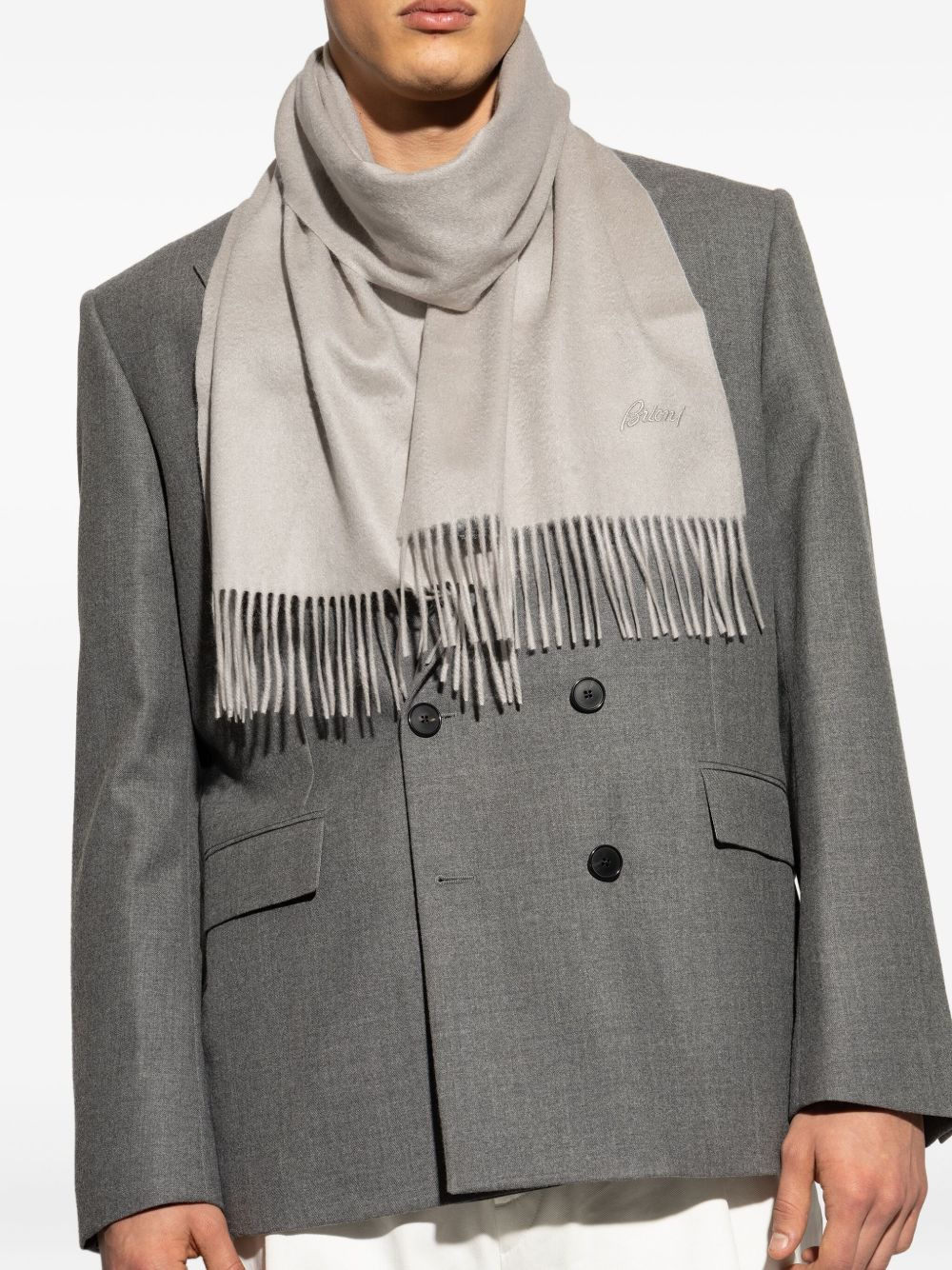 logo-embroidered fringe scarf - 4