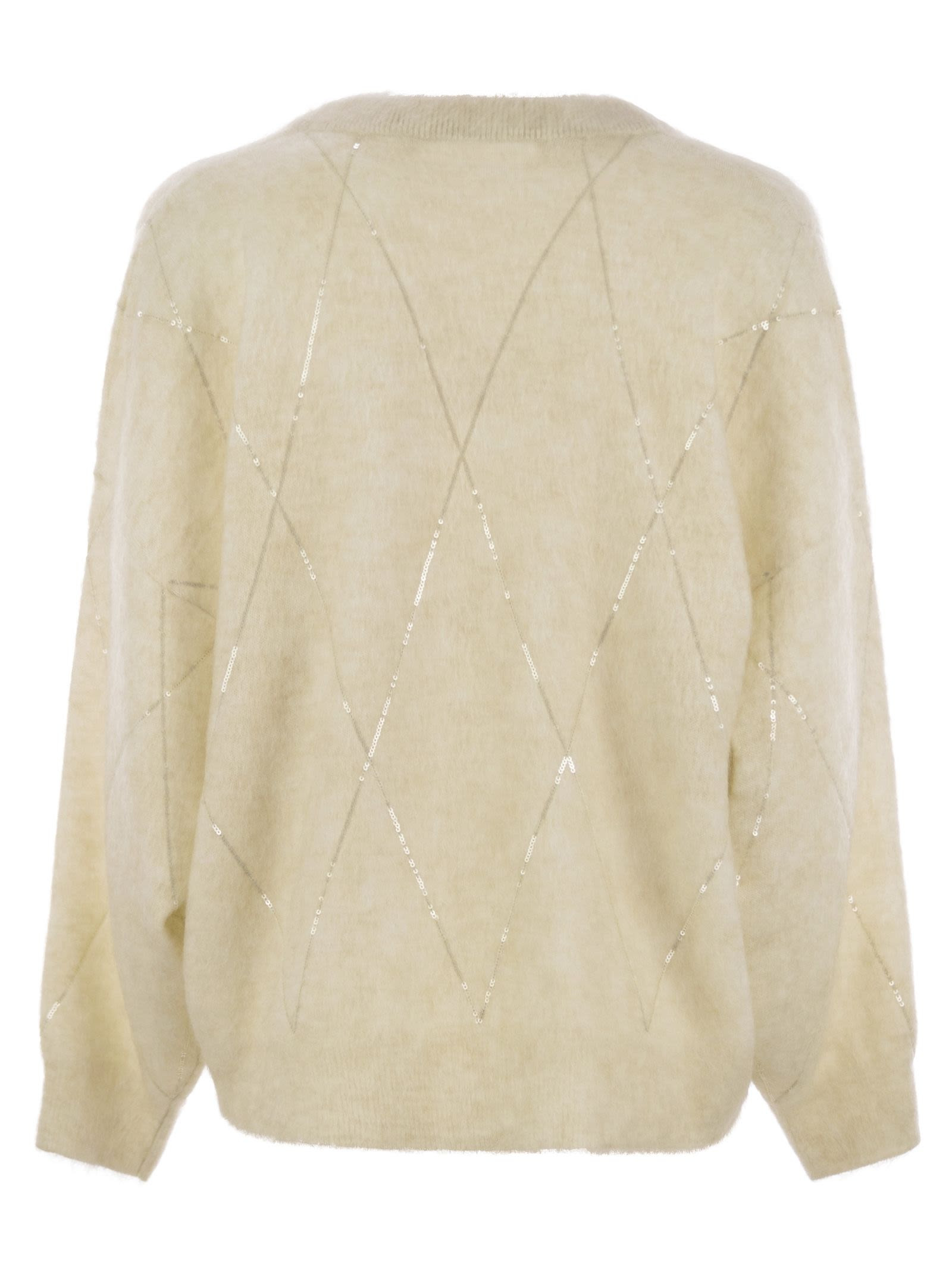 Brunello Cucinelli Women Mohair, Wool, Cashmere And Silk Sweater With Dazzling Argyle Embroidery - 2