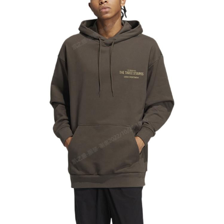 adidas Solid Color Pocket Alphabet Loose Casual Hooded Long Sleeves Hoodie Men's Brown IB2736 - 2
