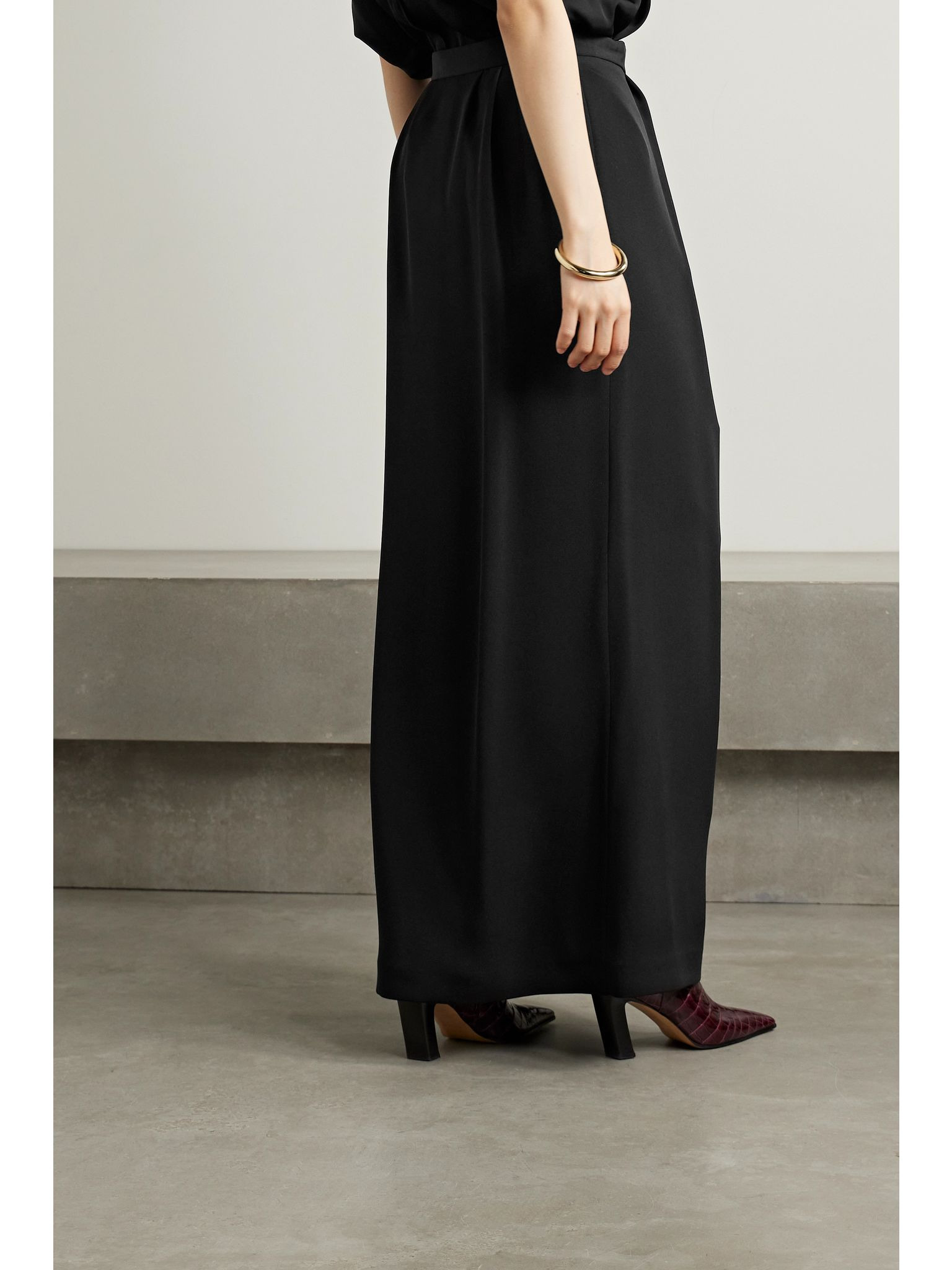 Athina pleated silk-cady maxi wrap skirt Black - 3