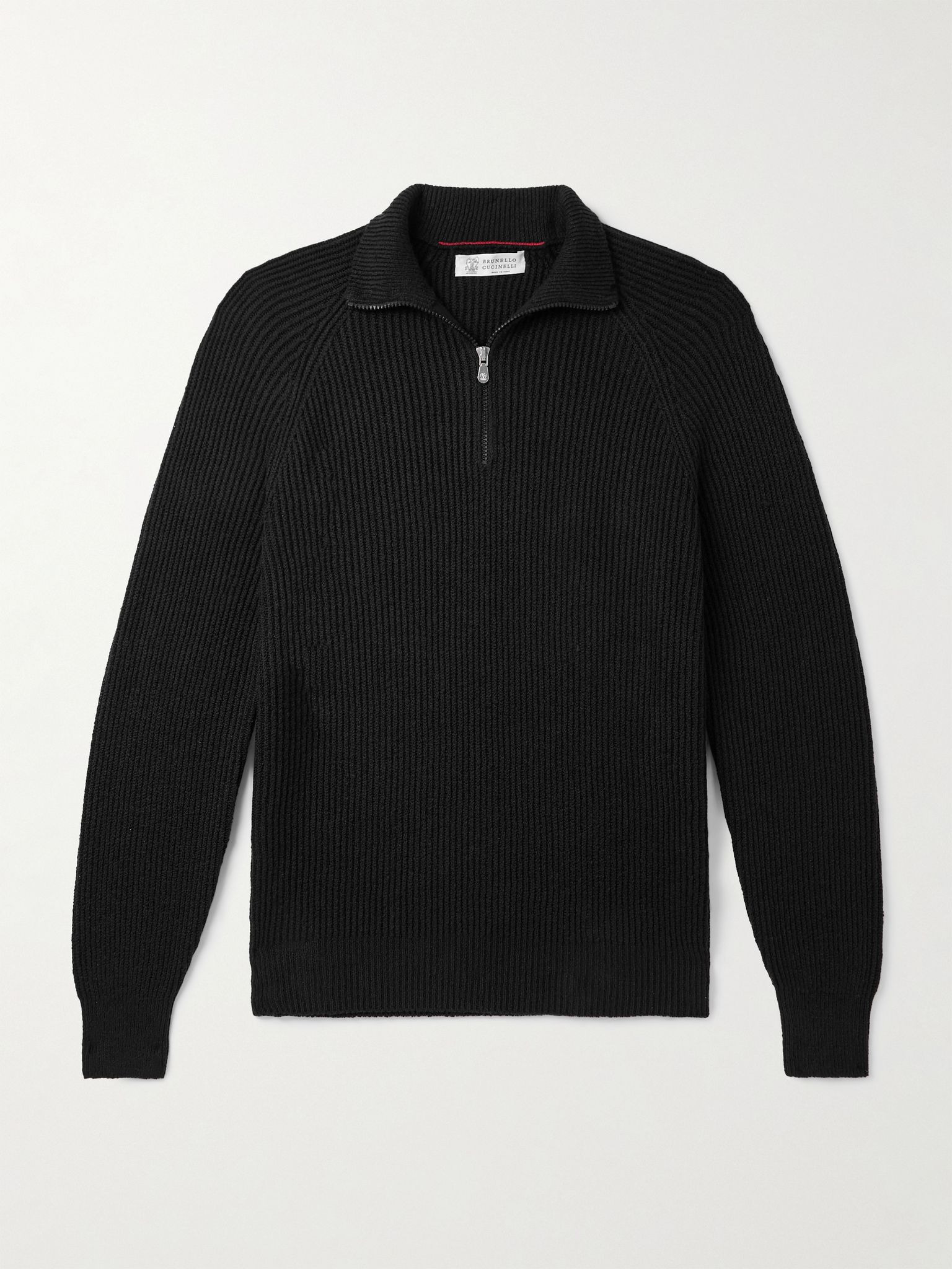 Ribbed Cotton Half-Zip Sweater Black - 1