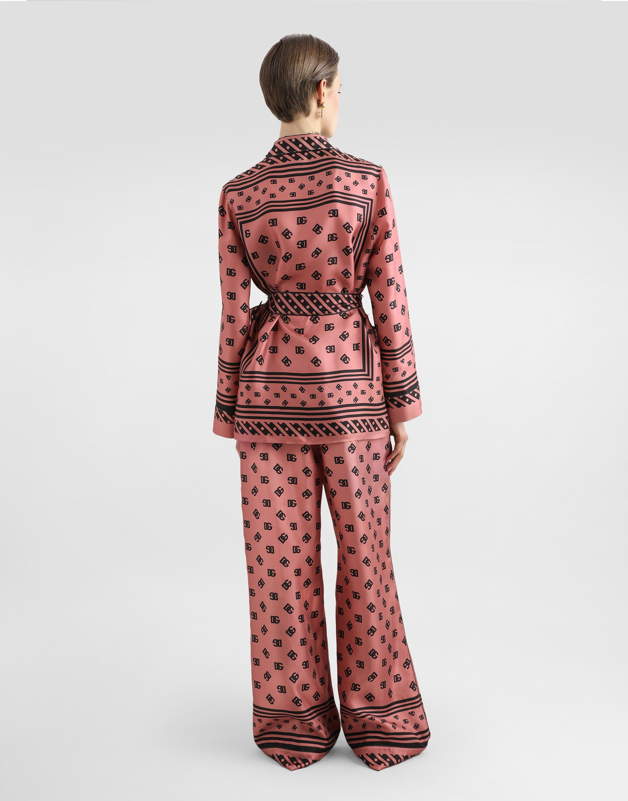 Silk twill pajama shirt with all-over DG logo scarf print - 3