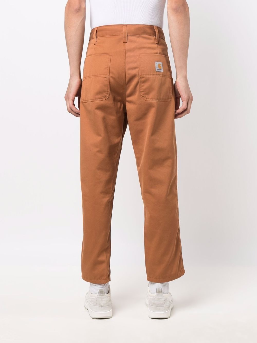 logo-patch cotton straight-leg trousers - 4