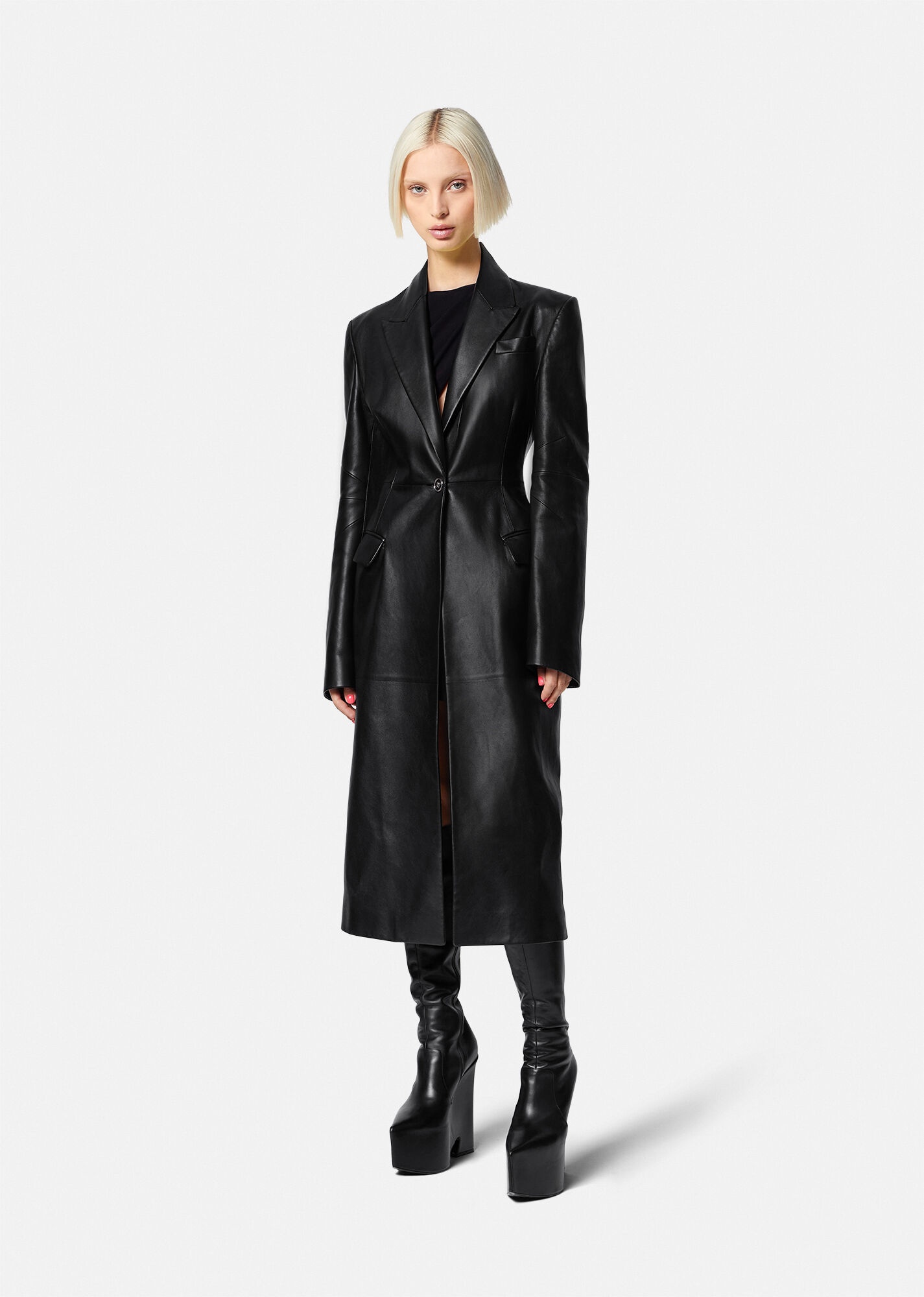Medusa Leather Long Coat - 3