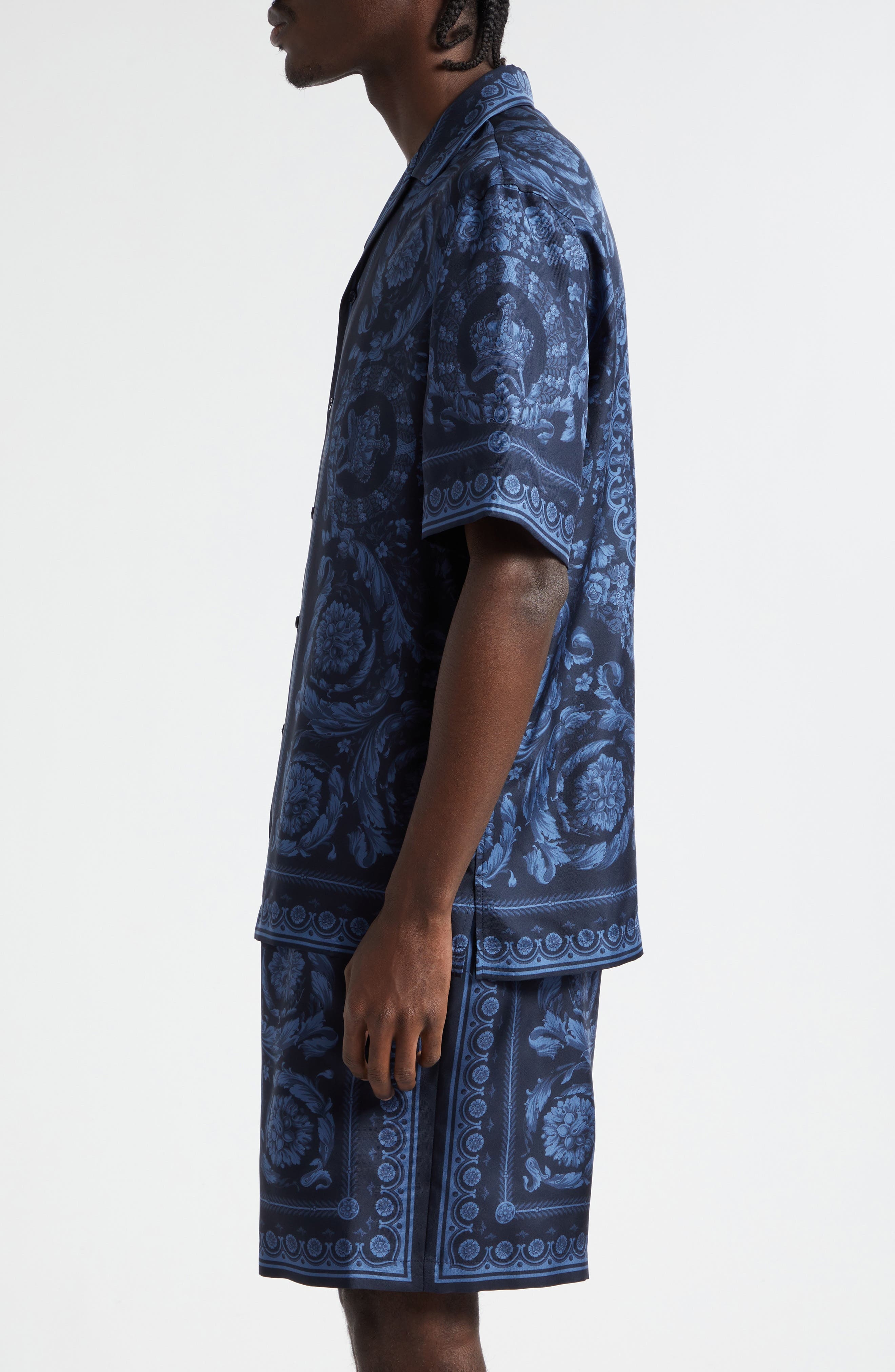 Barocco Print Silk Button-Up Shirt - 4