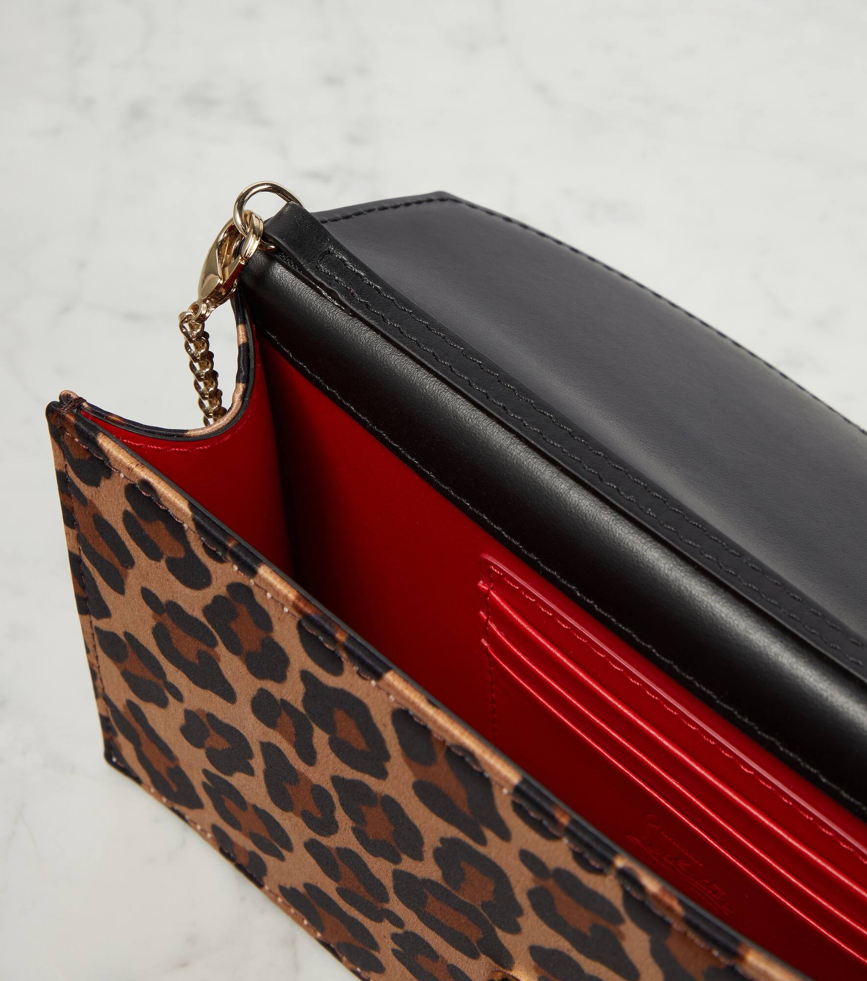 Loubi54 leopard-print satin clutch - 3