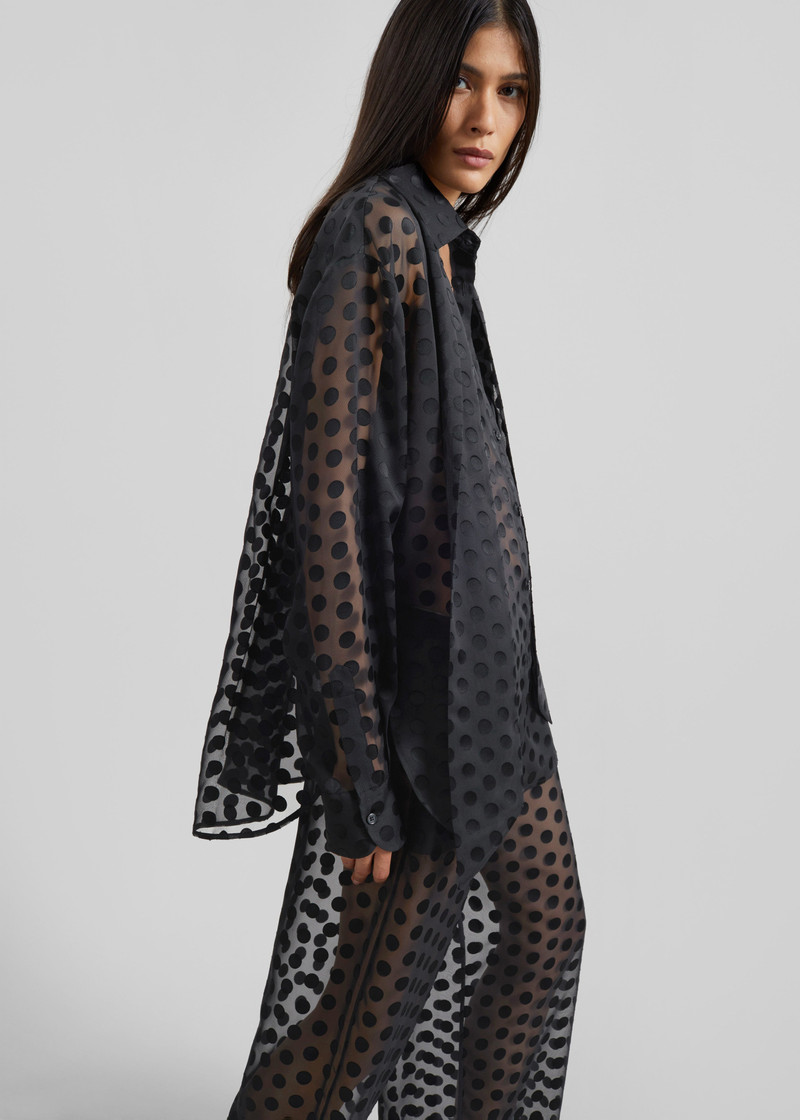 The Frankie Shop Peri Sheer Tie-Neck Shirt - Black Polka Dot outlook