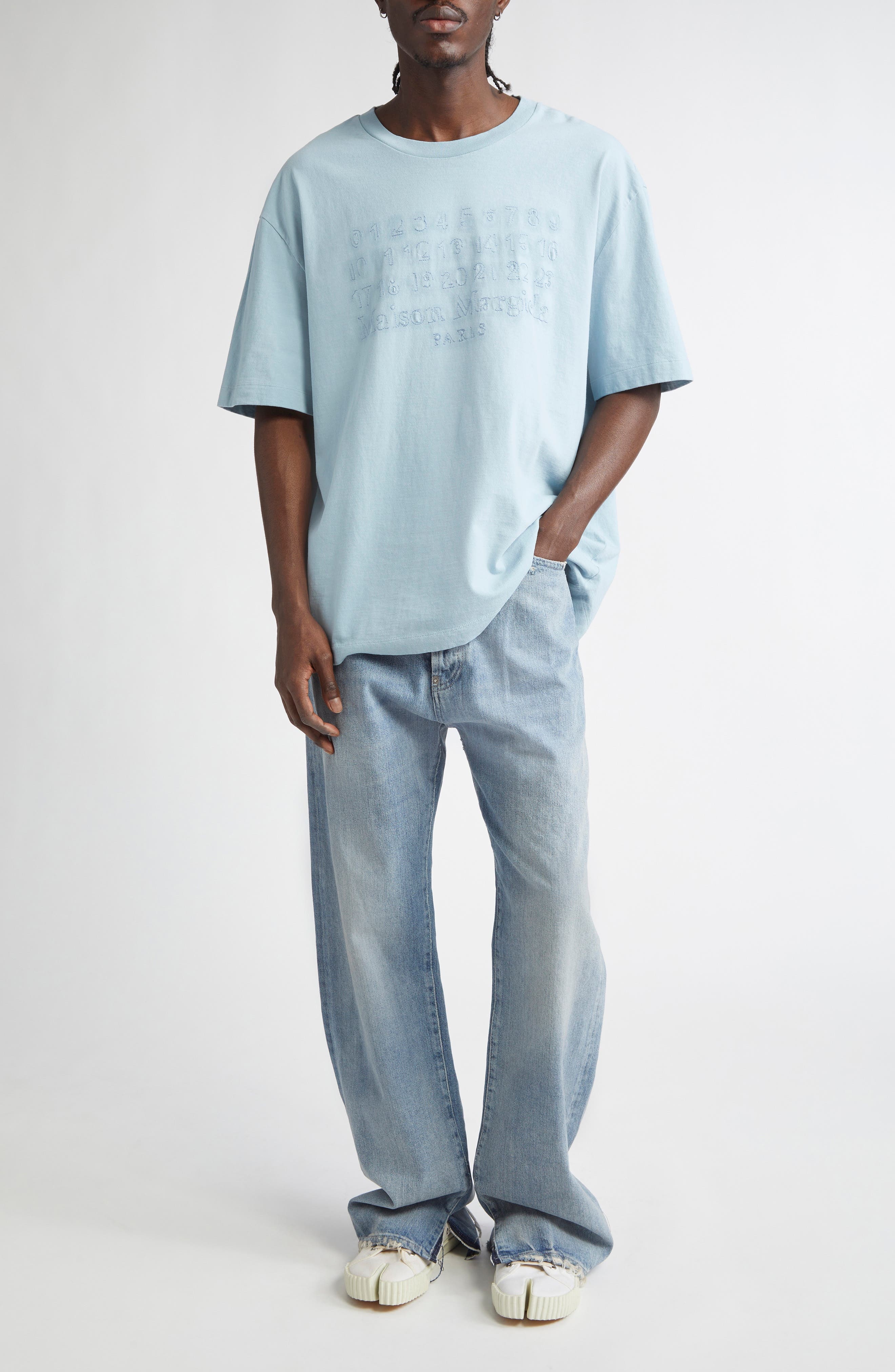 Maison Margiela Embroidered Logo Cotton T-Shirt in Blue at Nordstrom - 2