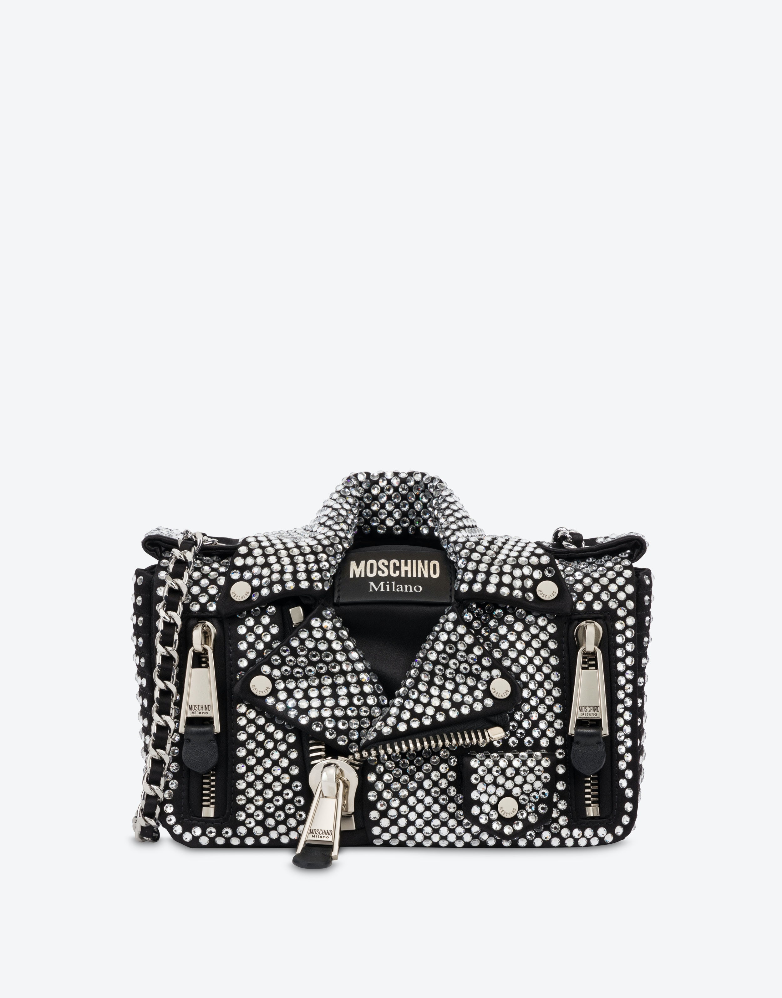 SATIN BIKER BAG WITH ALL-OVER RHINESTONES - 1