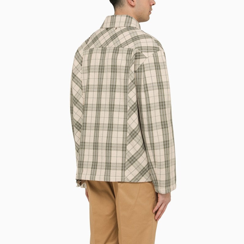 ECRU/GREEN CHECKED SHIRT JACKET IN COTTON - 3