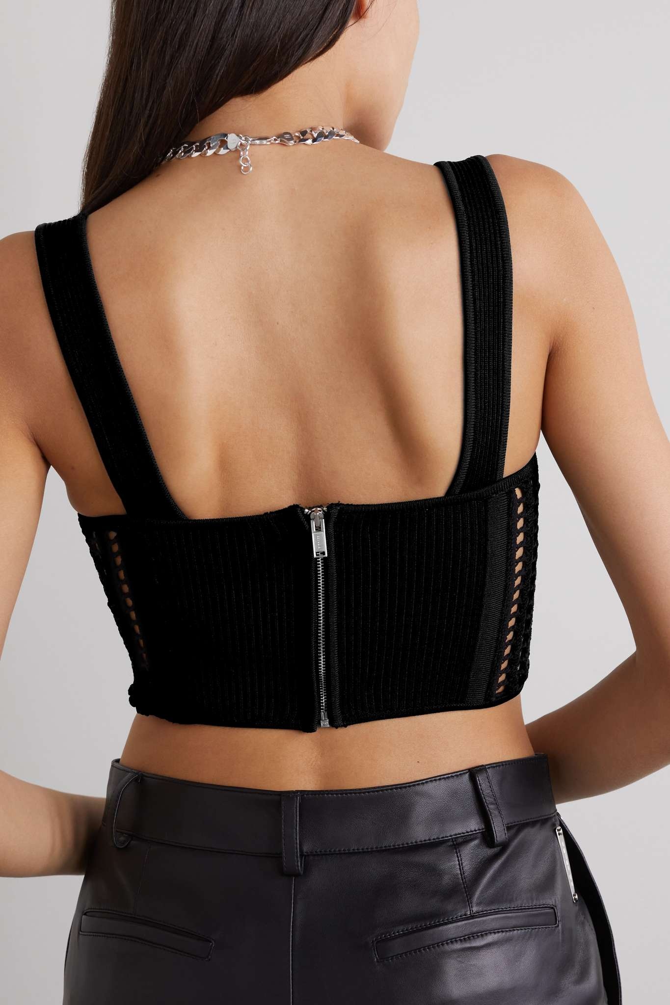 Cropped recycled ribbed and open-knit top - 3