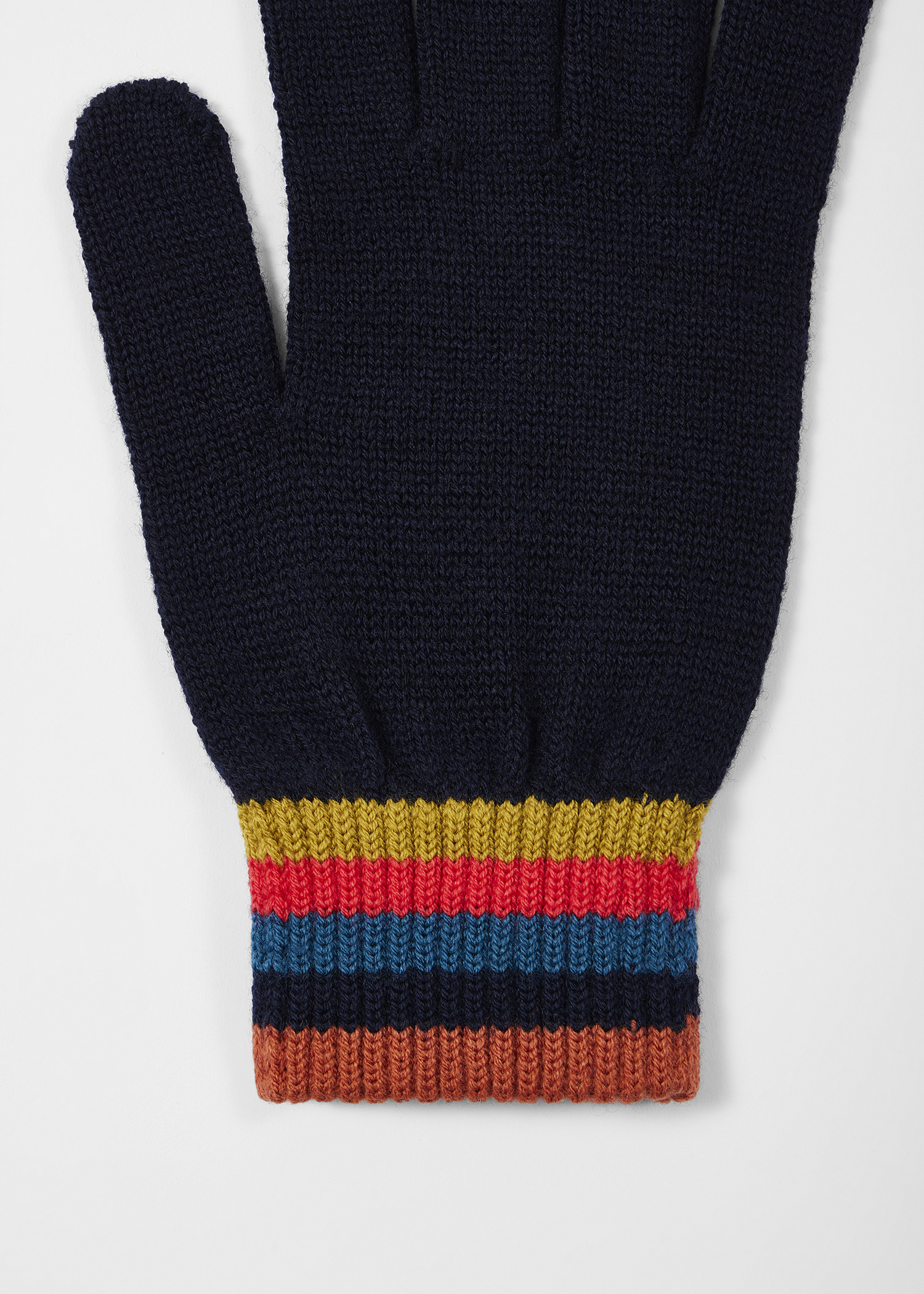 Navy Blue Merino Wool 'Artist Stripe' Gloves - 2
