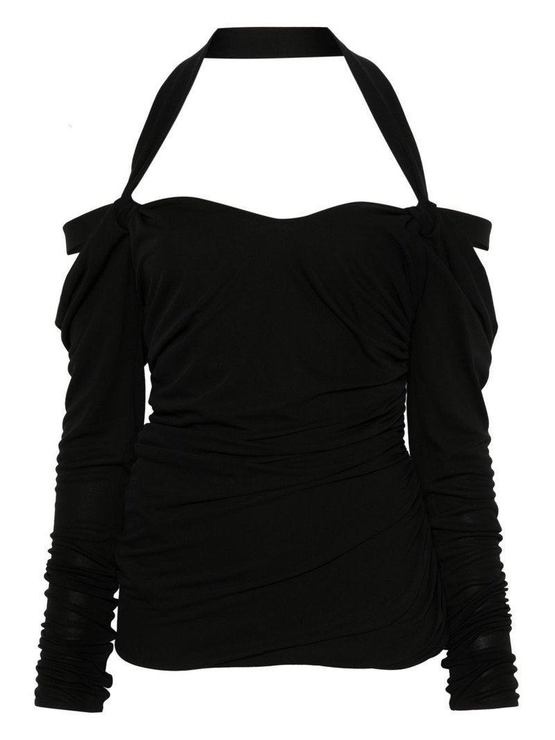 halterneck long-sleeves mini dress 1