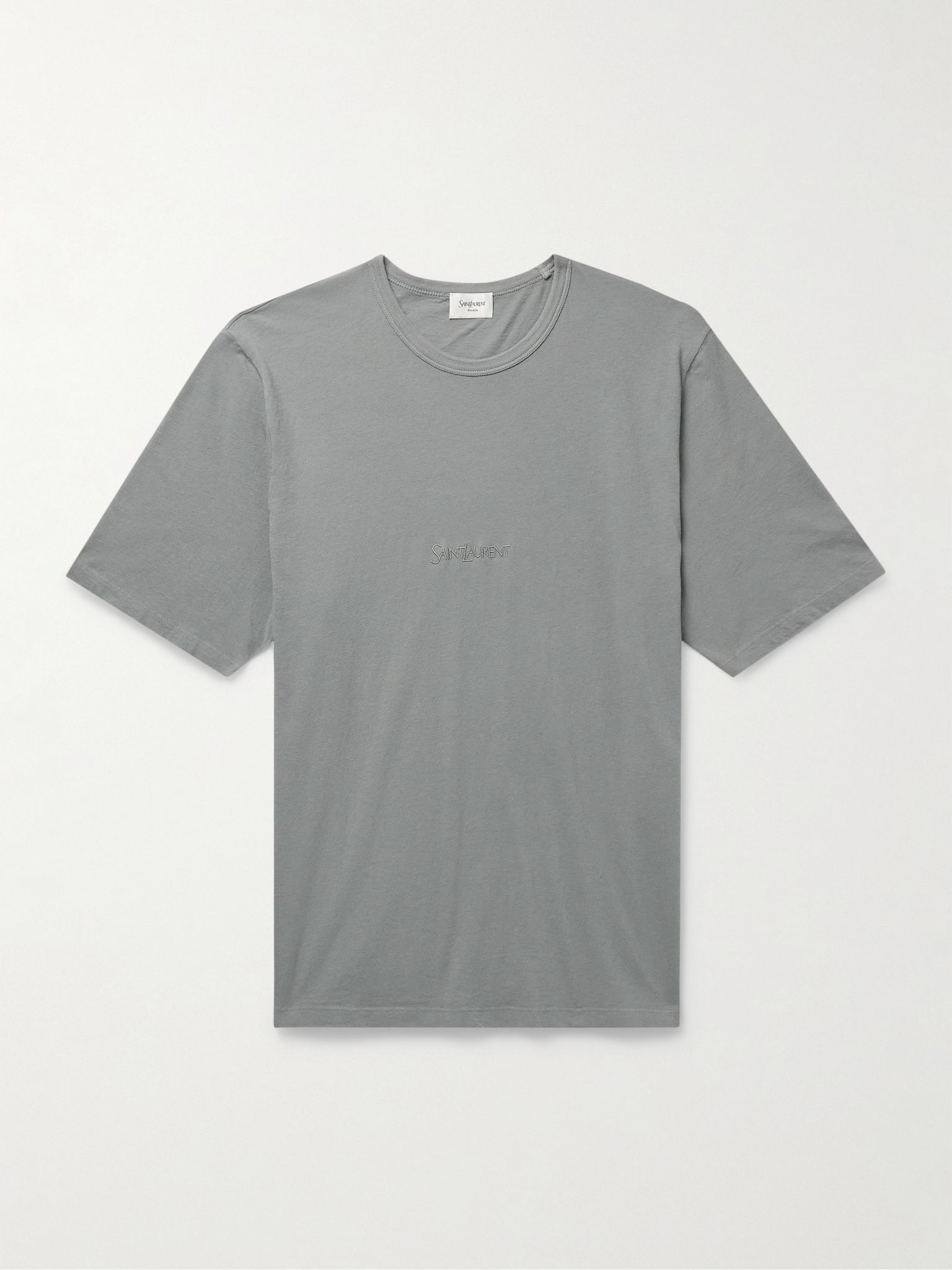 Logo-Embroidered Cotton-Jersey T-Shirt Gray - 1