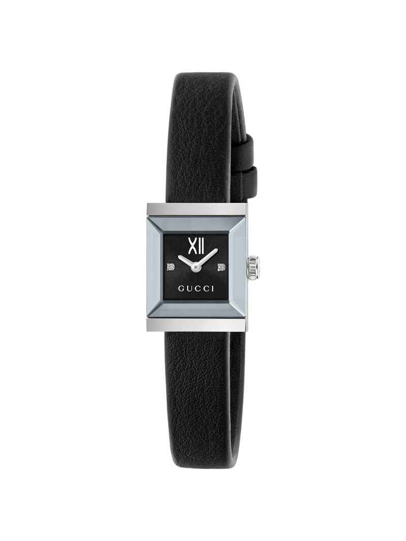 Women's G-Frame Stainless Steel, 0.008 TCW Diamond & Leather Strap Watch/14MM x 18MM - Black 1