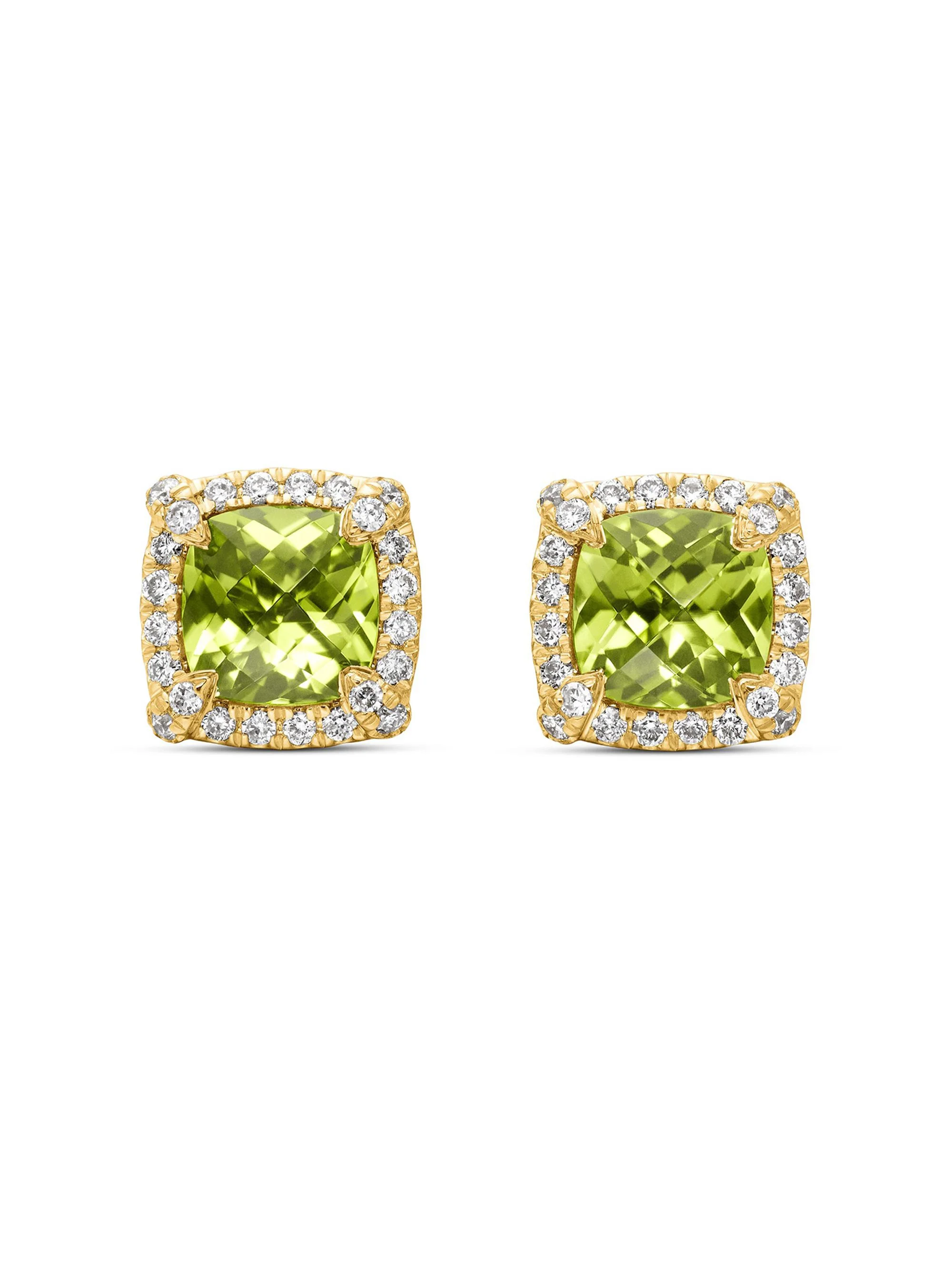 Women's Petite Chatelaine Pavé Bezel Stud Earrings in 18K Yellow Gold - Peridot - 1